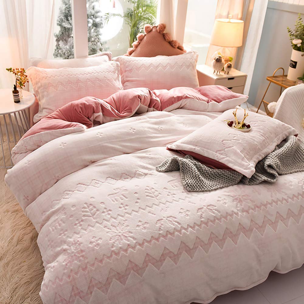 Premium Flannel Duvet Cover Set - King/Double/Twin Size - Soft & Warm Winter Bedding with Fitted Sheet - Grey Christmas Theme - Cozy Home Decor for Holiday Season