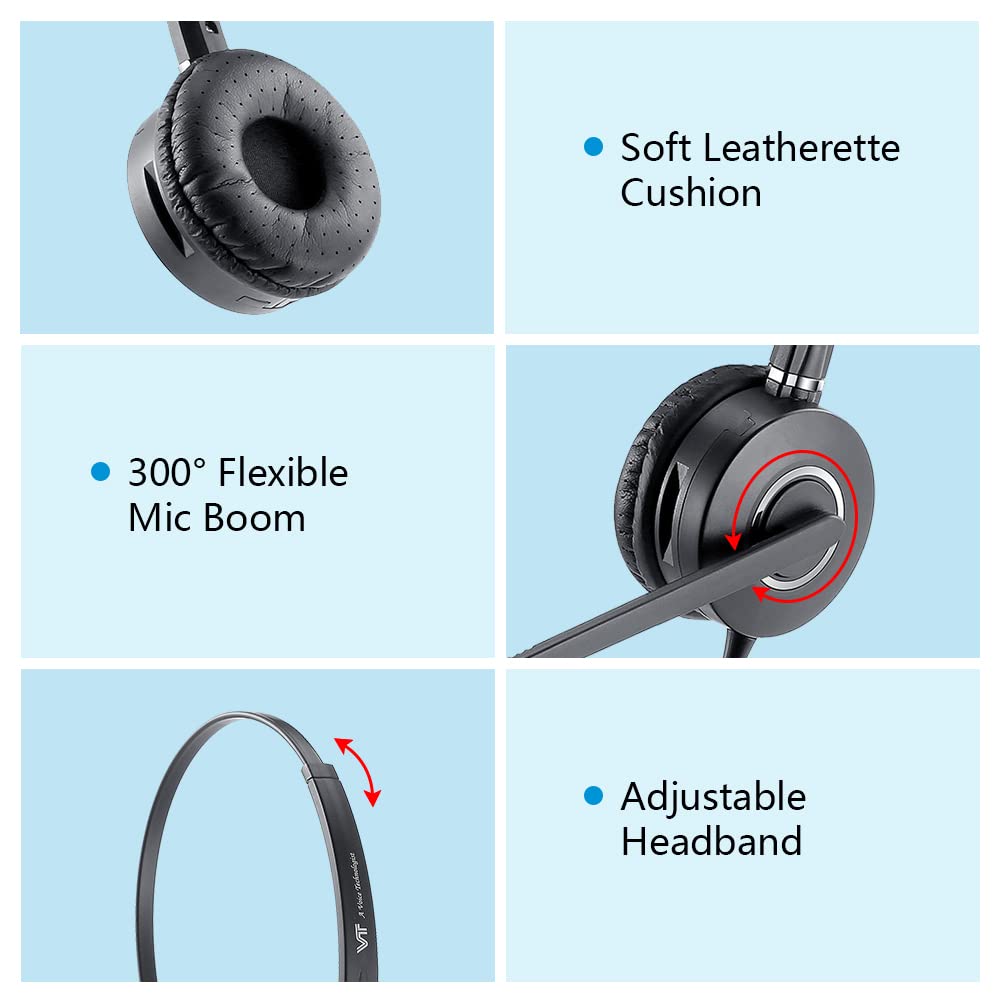 QD Mono Headset with 3.5mm Jack & USB-C Adapter - Compatible with PC, Cellphone, Tablet, Panasonic, Cisco, AT&T, Polycom, Grandstream IP Phones - Mute & Volume Control - Perfect for Office Calls, Remote Work, and Customer Service