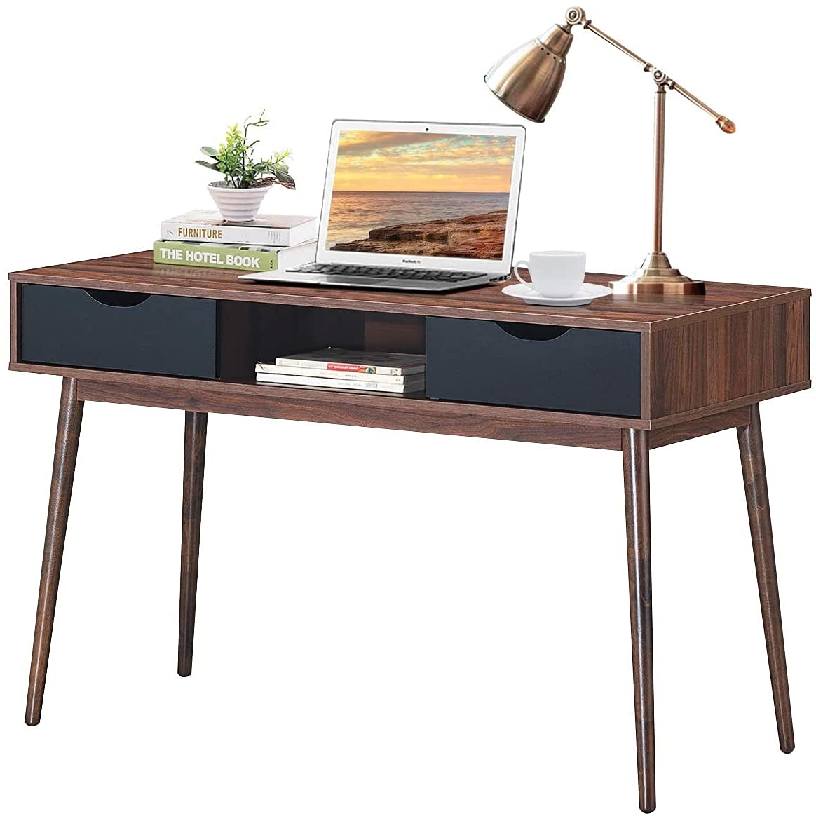 MIDDOW Computer Desk with Drawers - 55 Inch Large Wooden Laptop Workstation, Gaming Desk with Open Shelf, Study Writing Table for Home Office & Dorm Room - Perfect for Remote Work, Online Classes & PC Gaming Setup