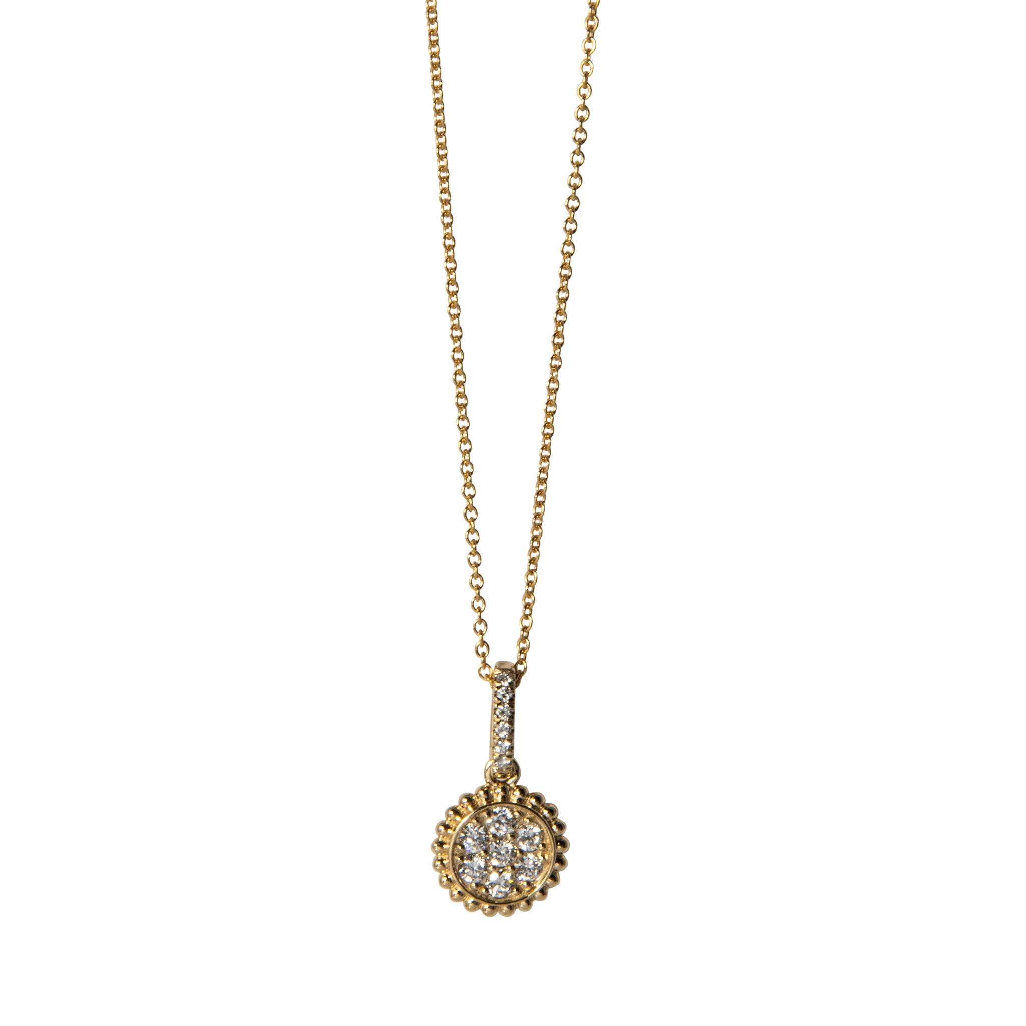 14K Yellow Gold Diamond Beaded Round Pendant Necklace for Women - Elegant Jewelry Gift for Anniversary, Birthday & Special Occasions