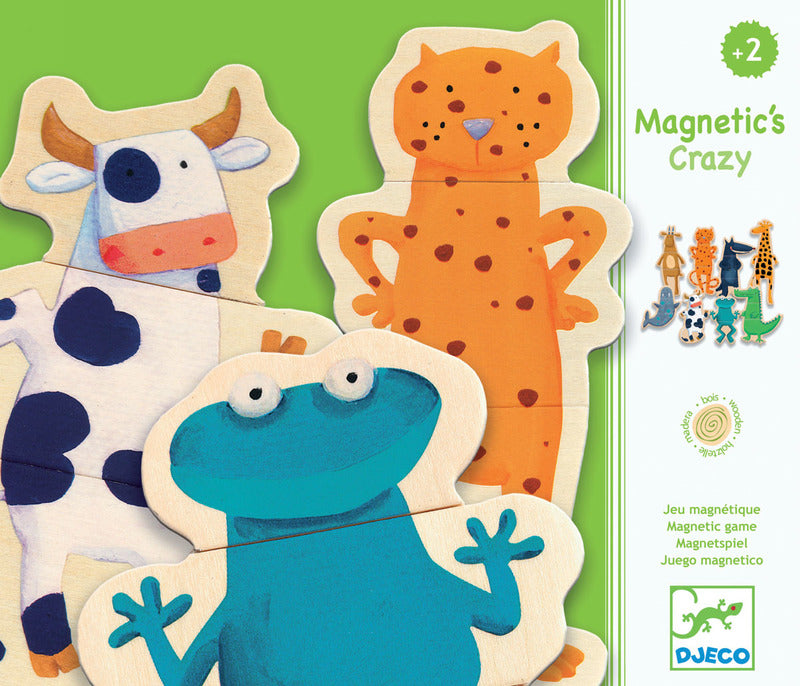 Crazy Animals Wooden Kids Magnets 24-Piece Set by Djeco - Fun Educational Toys for Toddlers & Preschoolers - Perfect for Fridge Play, Classroom Activities & Learning Animal Names