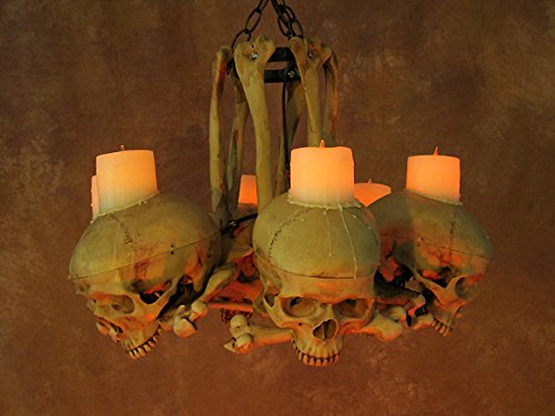 Gothic Skull & Hip Bone Chandelier with Wax Candles - Vintage Halloween Decor for Home, Haunted House & Gothic Wedding Lighting
