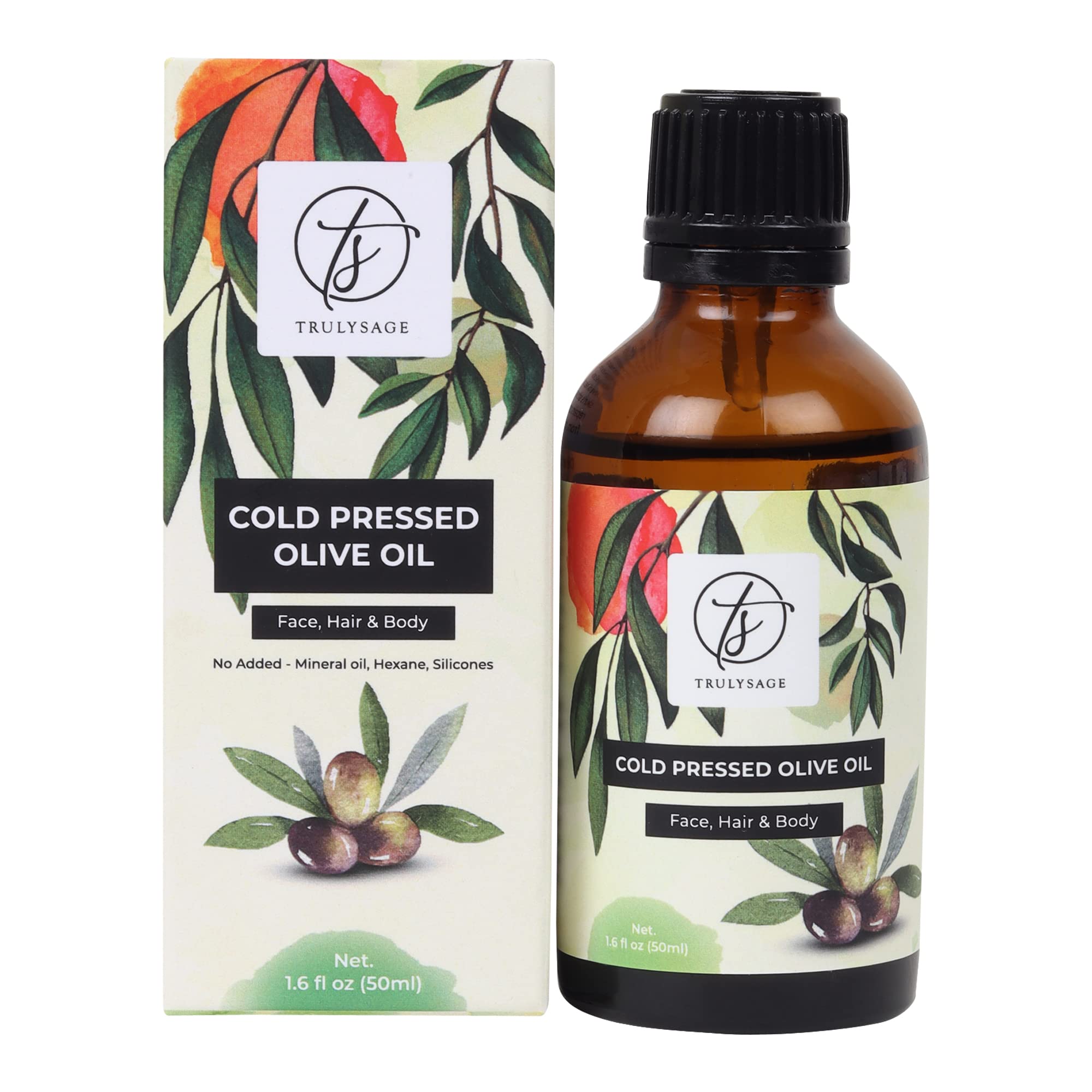 Organic Cold Pressed Olive Oil for Hair Growth & Skin Care - 100% Pure Extra Virgin, Paraben-Free, Fragrance-Free, 50ml - Promotes Hair Strength, Moisturizes Skin, Reduces Wrinkles & Fine Lines - Perfect for Massage, Aromatherapy & DIY Beauty Treatments