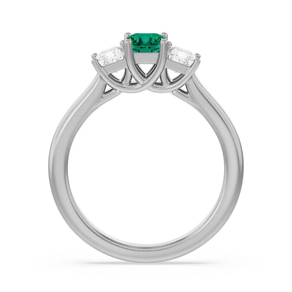 Lab Grown Emerald & Princess Cut Diamond Three Stone Ring - Elegant Engagement, Wedding, or Anniversary Jewelry Gift for Her