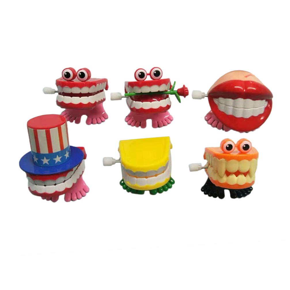 6Pcs Santa Toys Wind Up Chattering Teeth - Funny Walking Teeth Gag Toys for Christmas Stocking Stuffers, Valentine's Day Gifts & Party Favors - Novelty Joke Toys for Kids, Office Pranks and Family Gatherings