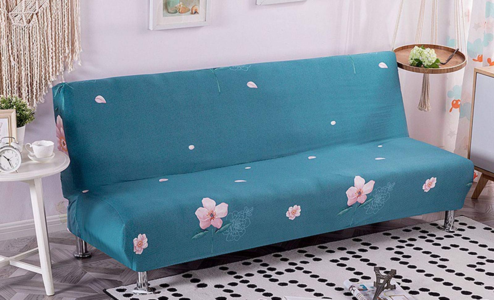 Stretchable Spandex Futon Slipcover for Armless Sofa Bed - Non-Slip, Fits 190-220cm (75-87in) - Perfect for Small Spaces, Guest Rooms & Dorm Decor (Print Design)