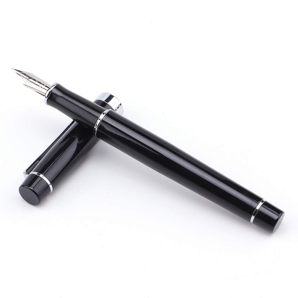 Premium Refillable Black Fountain Pen with Fine Nib - Luxury Business Writing Pen for Men (Gift Box Included) - Ideal for Office Use, Professional Signatures & Elegant Gift Giving