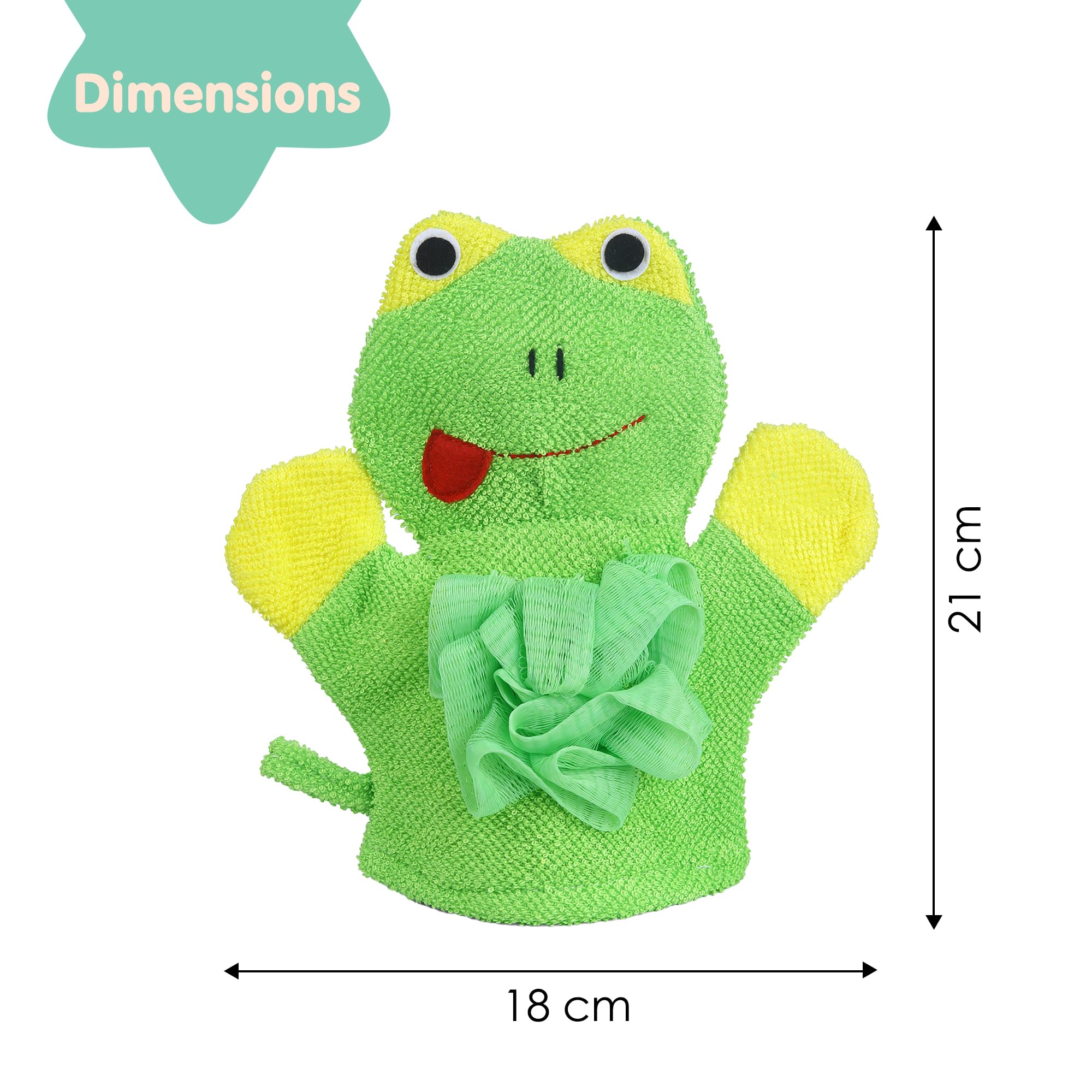 BabyMoo Cute Frog Hand Puppet Bath Wash Gloves & Washcloth Mitt for Kids, Toddlers & Infants - Soft Terry Cloth Body Scrubber for Mommy & Baby Boy/Girl - Fun Bath Time Toy for Sensory Play & Baby Care