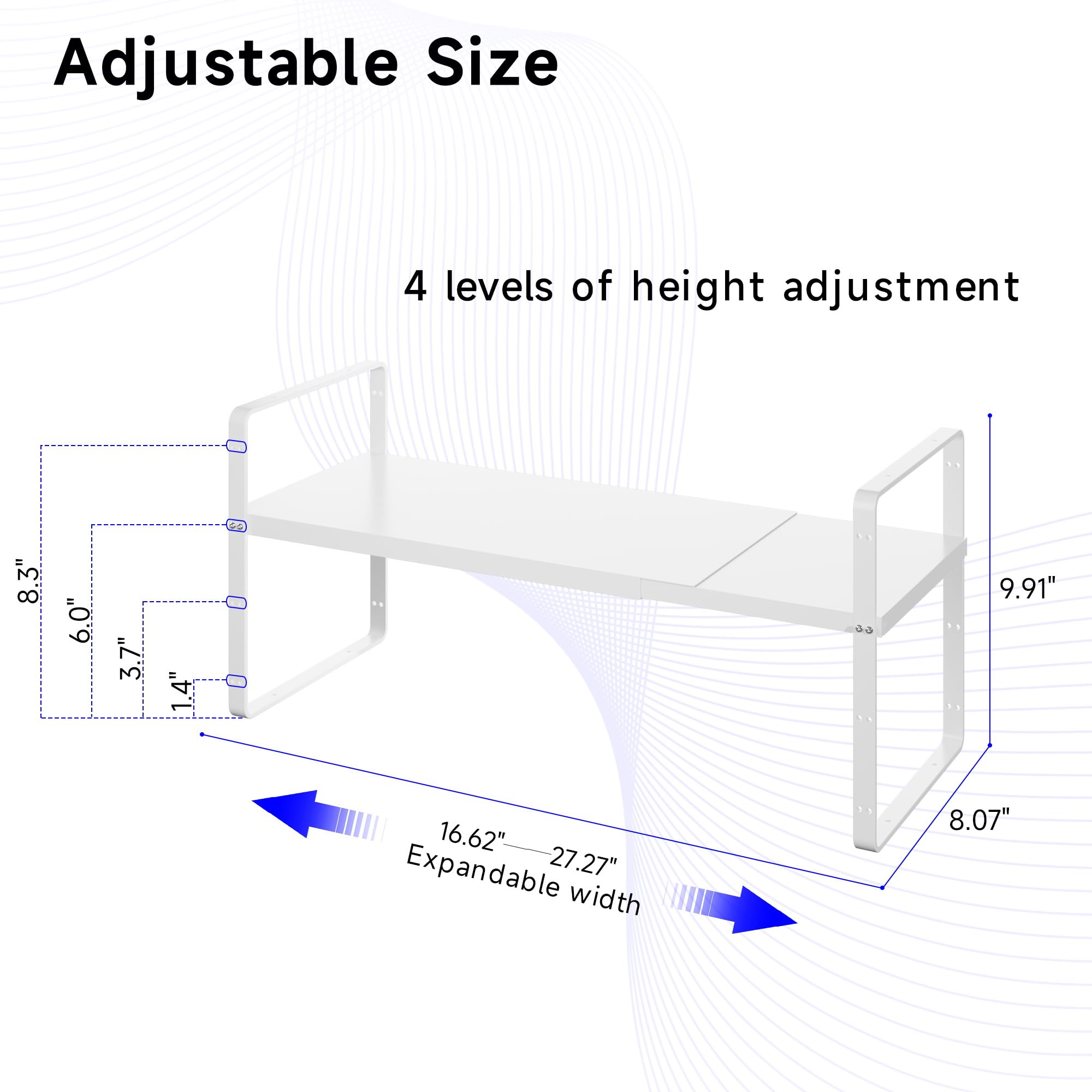 Expandable Cabinet Shelf Organizer - Stackable Kitchen Pantry Storage Rack - Adjustable Closet & Cupboard Organizer - Heavy Duty 80LBS Capacity - White Spice & Counter Organization (1 Pack) - Perfect for Small Spaces & Pantry Organization