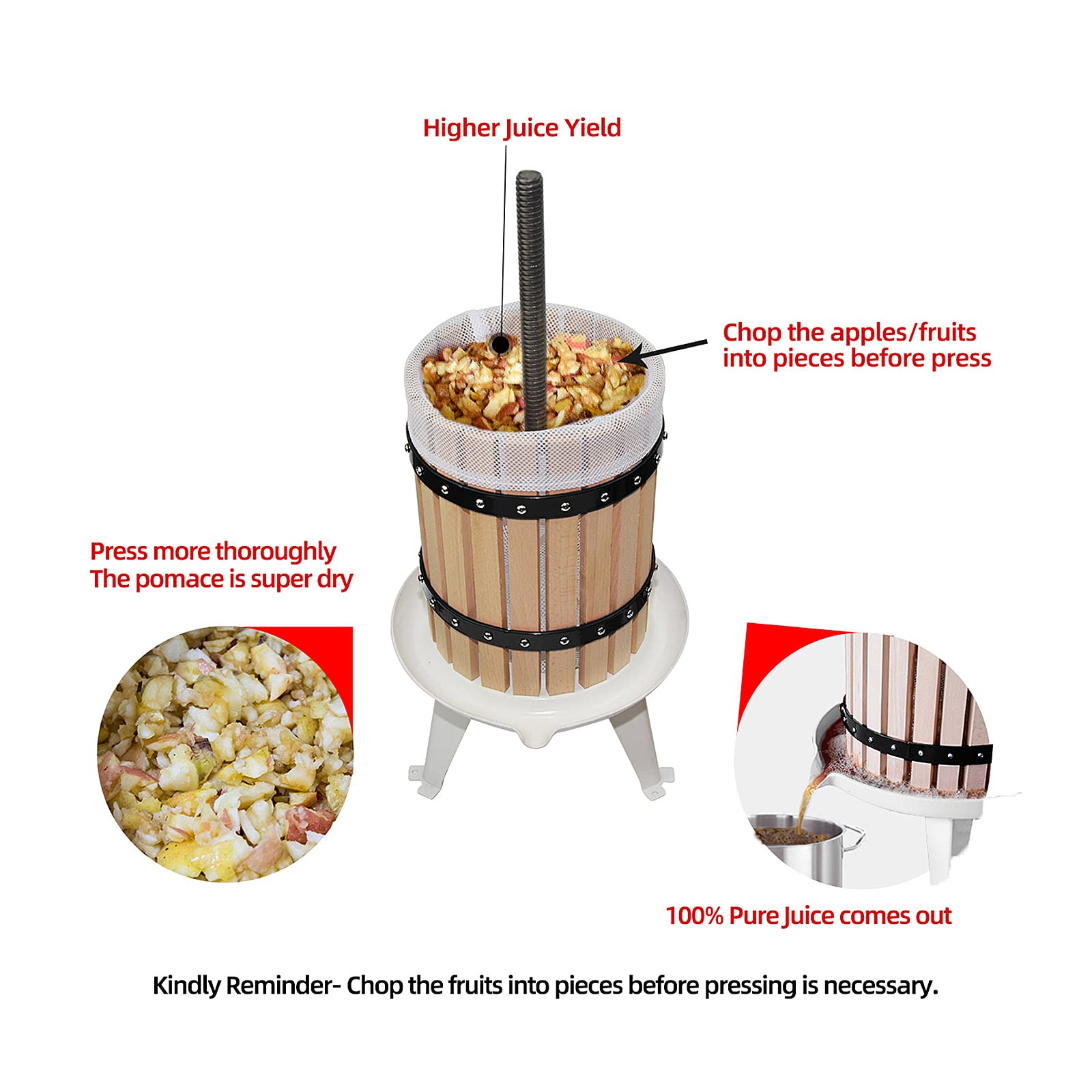 Premium 1.6 Gallon Apple Cider Press with Fruit Crusher & Stand - Stainless Steel Wine Making Kit for Home Brewing - Perfect for Crafting Apple Wine, Cider & Juices at Home
