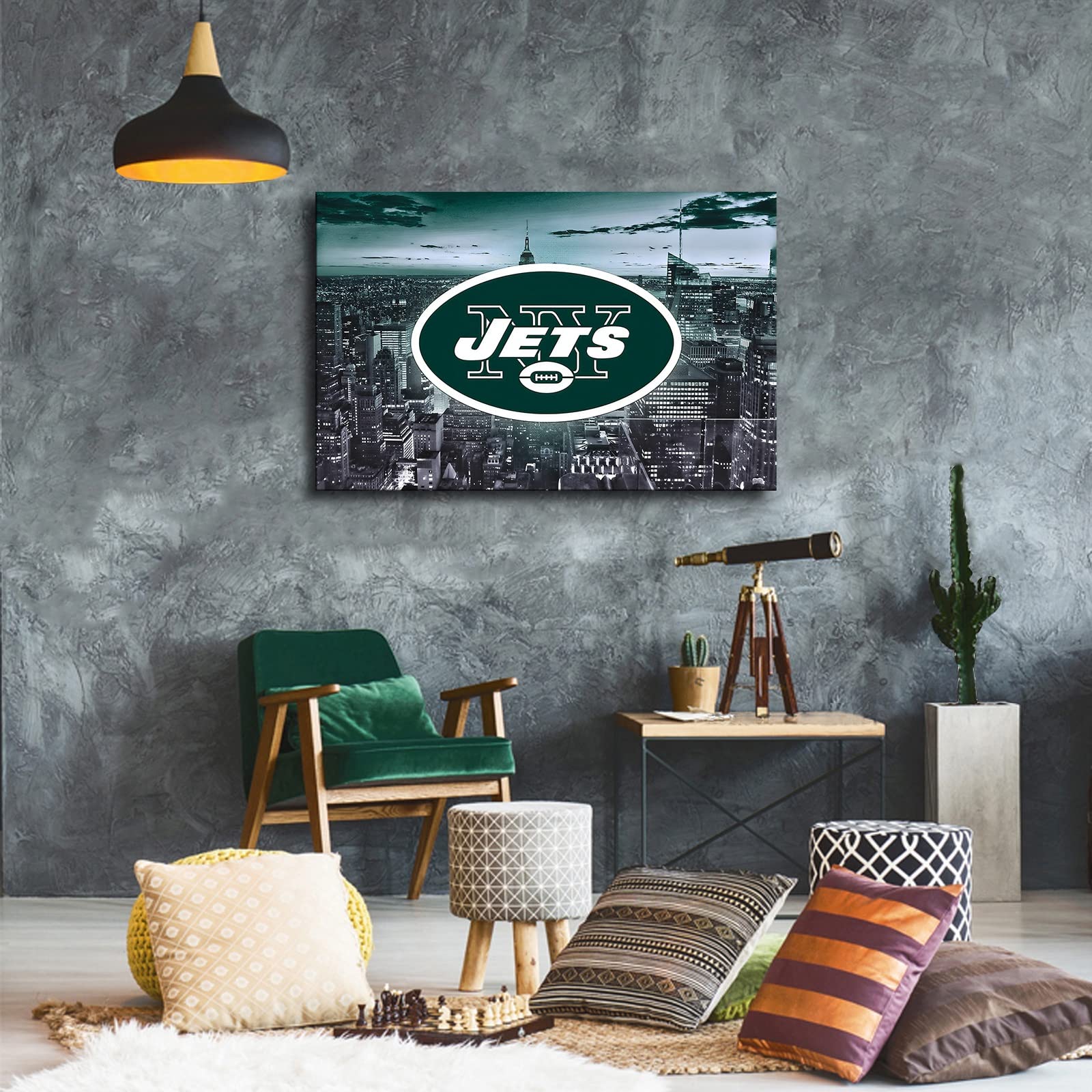 New York Jets Football Poster - 16x24 Inch Unframed Canvas Wall Art - American Football Sports Decor for Living Room, Bedroom, Man Cave & Game Room - Premium Printed NFL Team Decoration