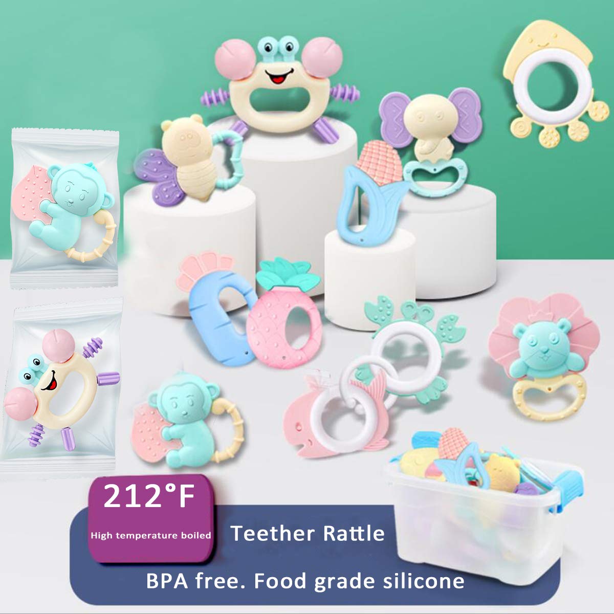 12pcs Baby Teething Toys for 6-12 Months - Safe Silicone Teethers & Chew Toys for Soothing Sore Gums | Perfect Infant Teething Supplies & Developmental Toys for Home, Travel & Daycare Use