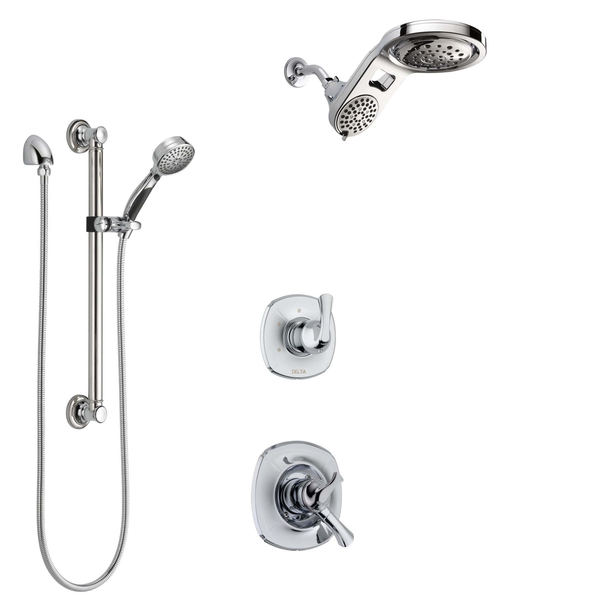 Delta Addison Chrome Finish Shower System - Dual Control Handle, 3-Setting Diverter, Dual Showerhead & Hand Shower with Grab Bar (Model SS17927) - Perfect for Modern Bathroom Renovations & Spa-Like Shower Experiences