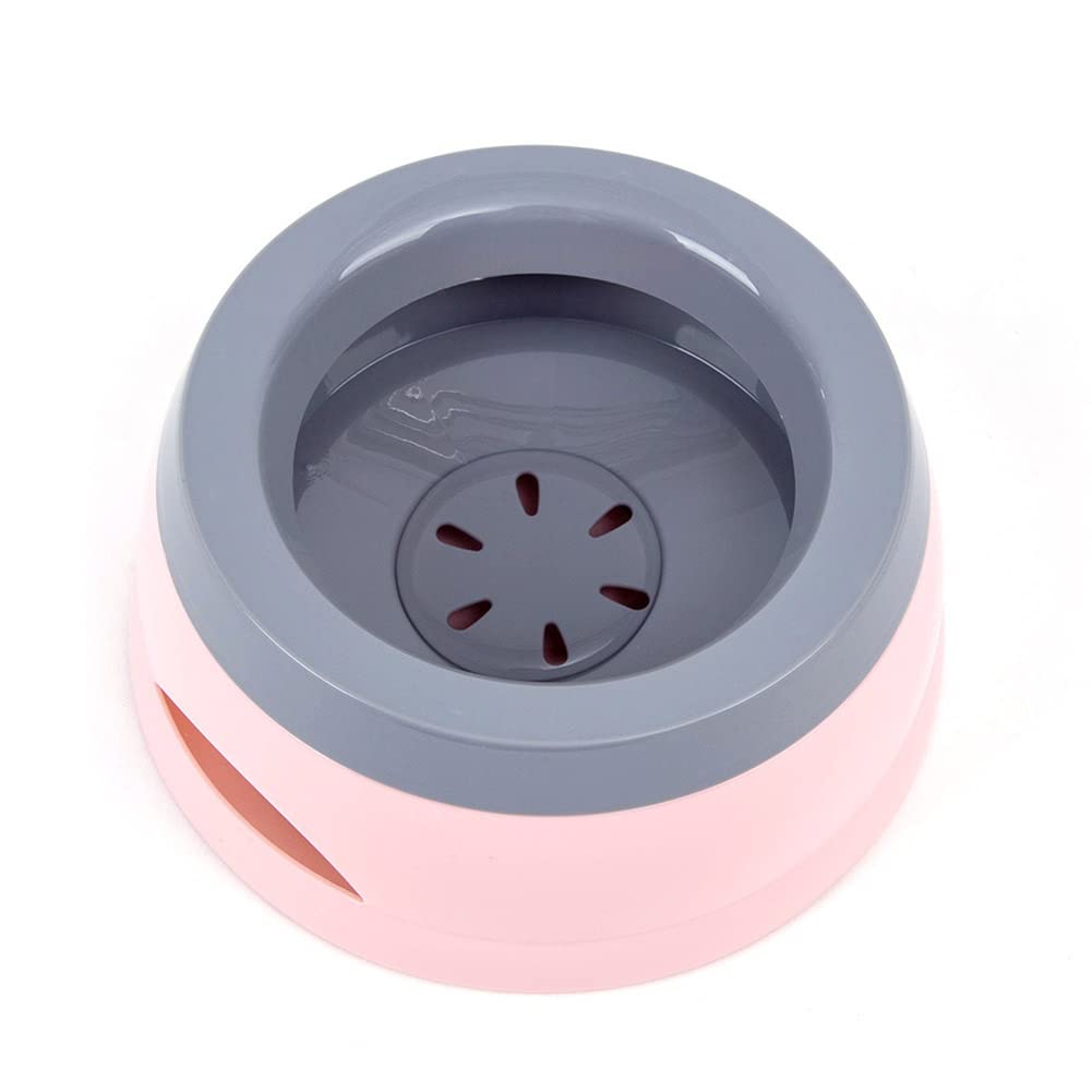 No Spill Slow Feeder Dog Bowl - 25oz Non-Slip Pet Water Dispenser with Floating Disk for Dogs & Cats | Pink | Car Travel & Home Use | Reduces Mess & Promotes Healthy Drinking