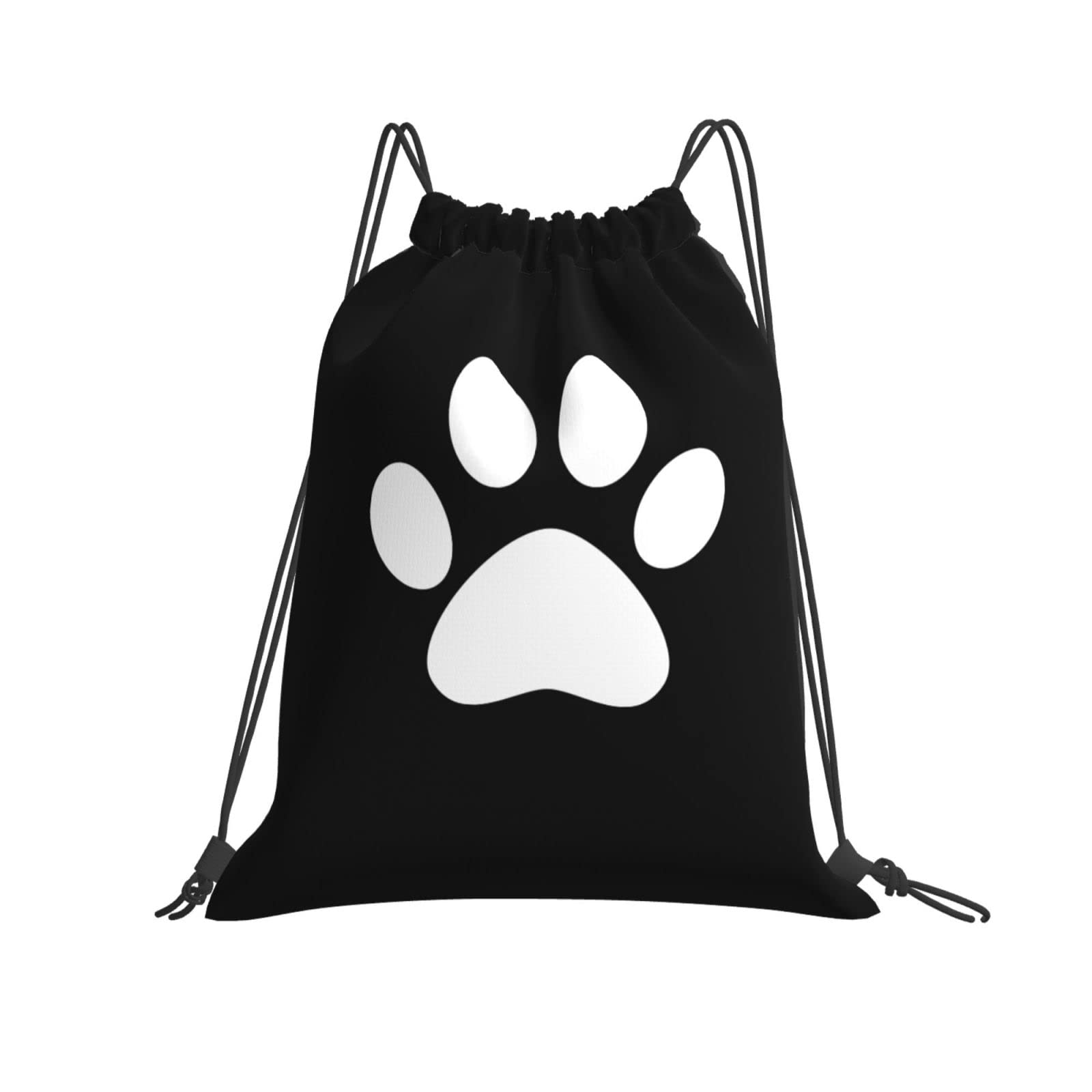 Black Animal Paw Print Unisex Drawstring Backpack - Lightweight Gym Sports Bag for Yoga, Hiking, Travel & Dance | Perfect Daypack for Women & Girls | School, Beach, Workout & Outdoor Activities