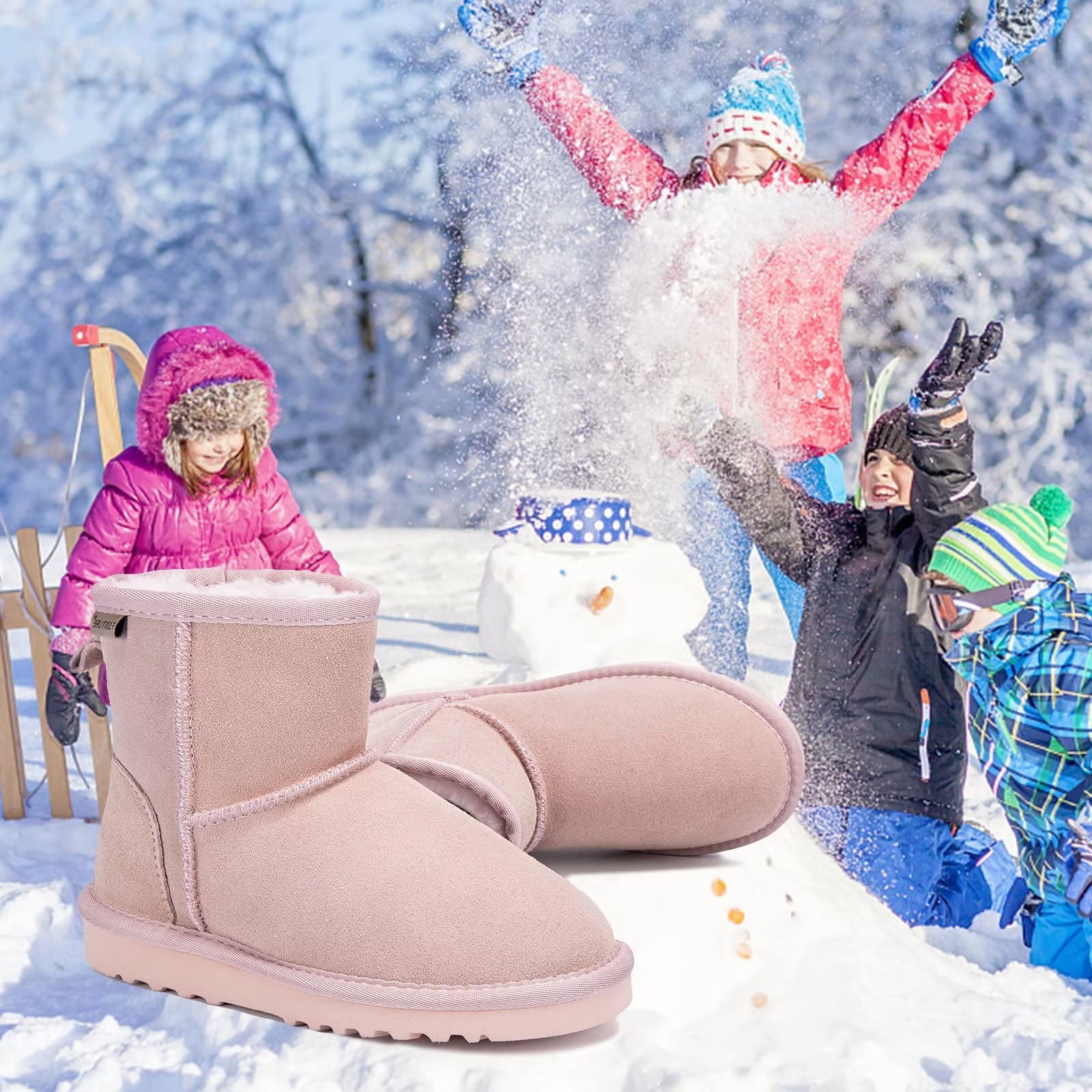 FANTURE Kids Snow Boots for Boys & Girls - Warm Winter Boots with Cow Suede & Faux Fur Lining - Durable Waterproof Shoes for Toddler & Youth (Little Kid/Big Kid) - Perfect for Snow Play, Winter Hiking & Cold Weather Activities