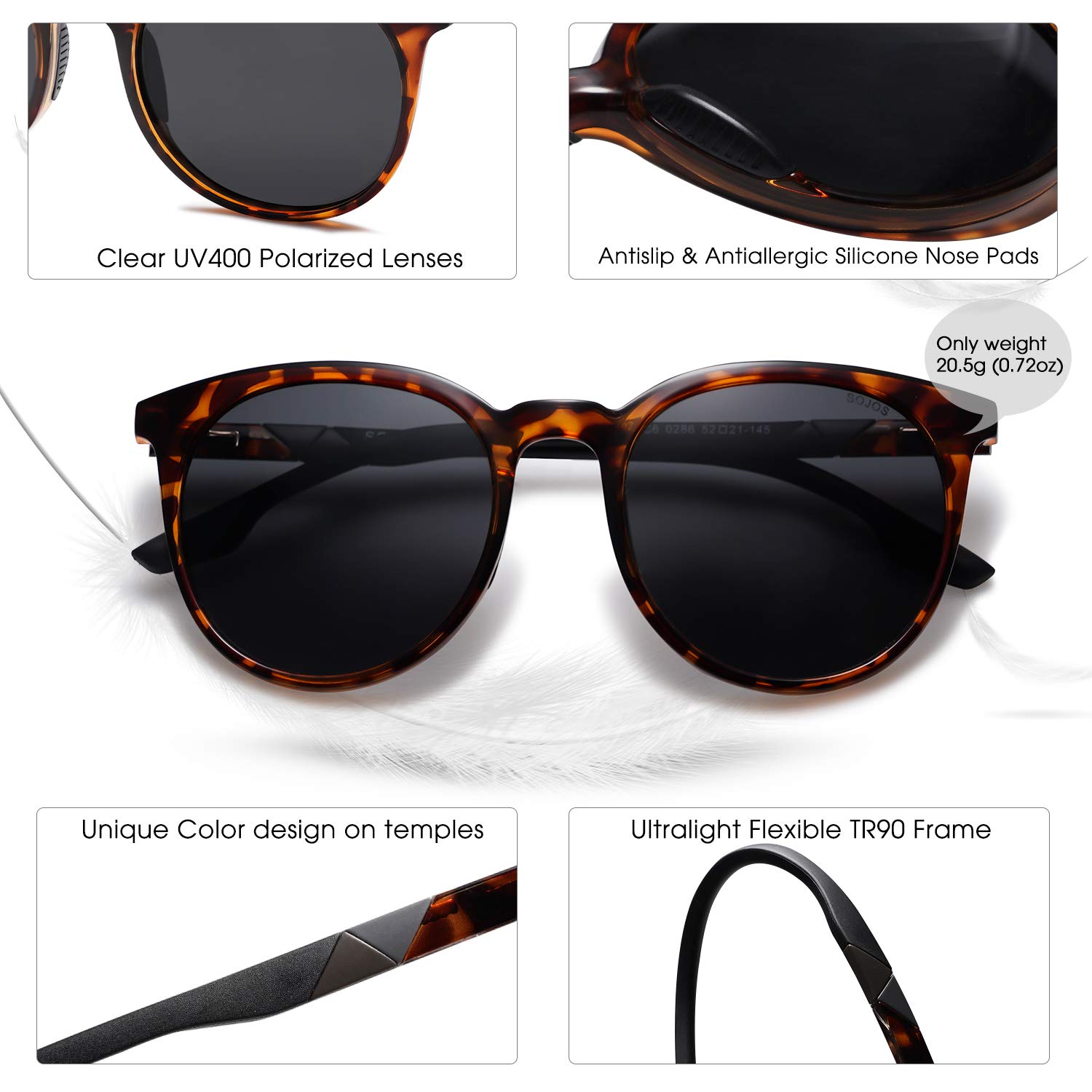 SOJOS SJ2092 Polarized Sports Sunglasses for Women & Men - Lightweight TR90 Frame, UV Protection, Oversized Round Lens - Perfect for Running, Cycling, Hiking & Outdoor Activities