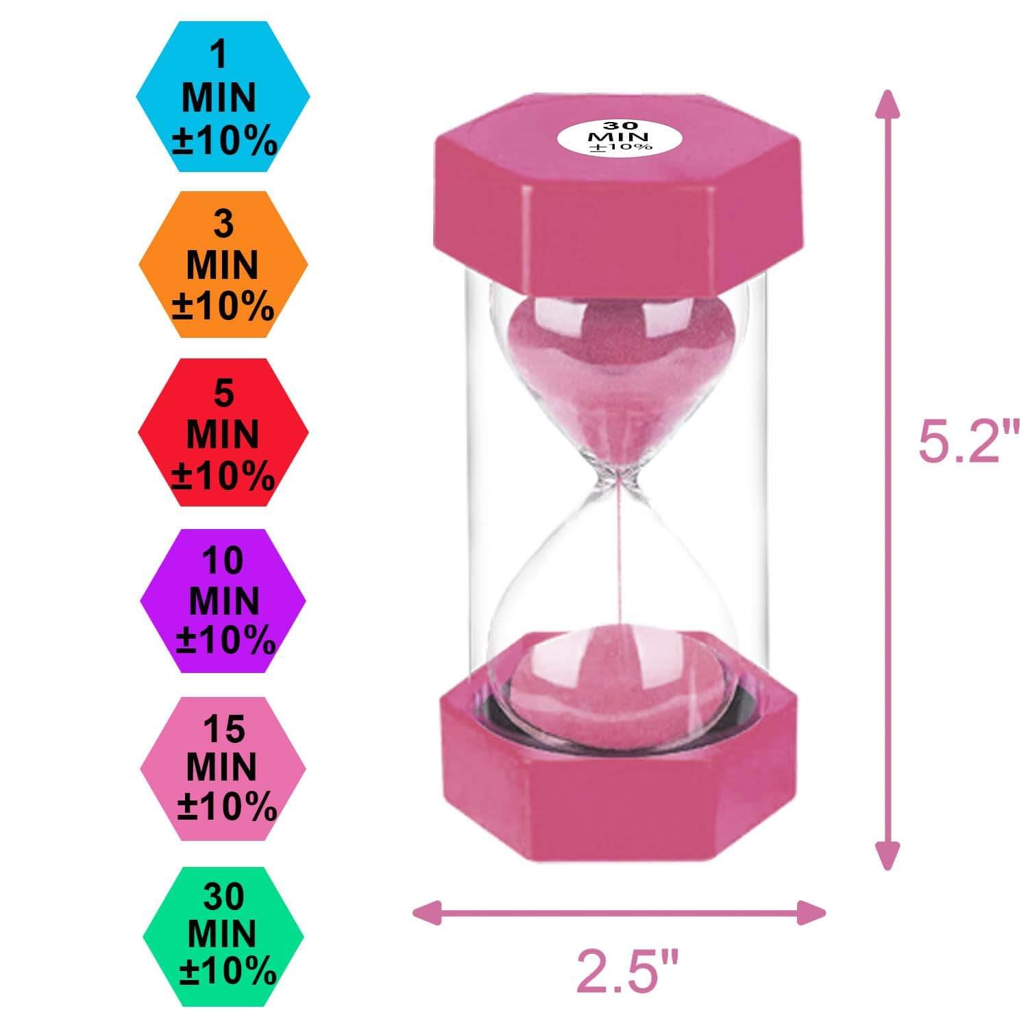 1/3/5/10/15/30 Minute Plastic Hourglass Sand Timer Set - Colorful Large Sand Clock for Kids, Classroom, Kitchen & Office - Visual Time Management Tool for Games, Cooking, Study & Work Productivity