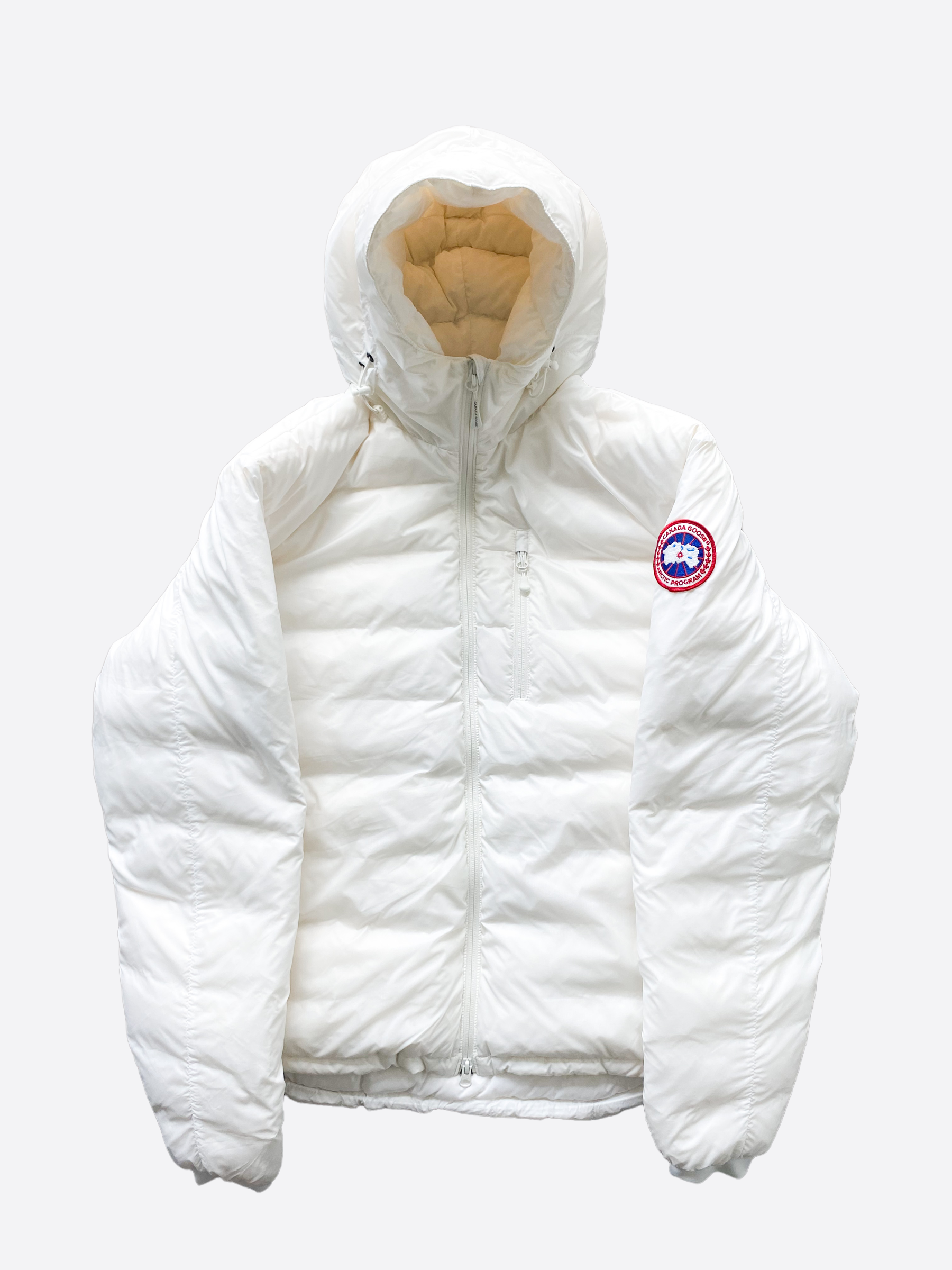 Canada Goose White Lodge Hoody Men's Jacket - Waterproof Winter Coat with Fur Trim Hood for Outdoor Activities & Cold Weather Protection