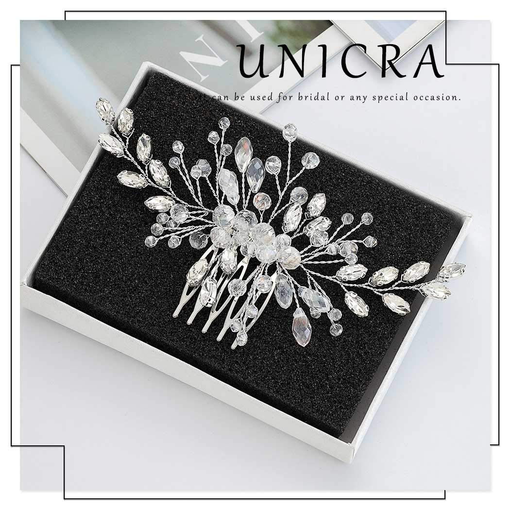 Crystal Bridal Hair Comb for Wedding - Silver Floral Hair Accessories for Women & Girls