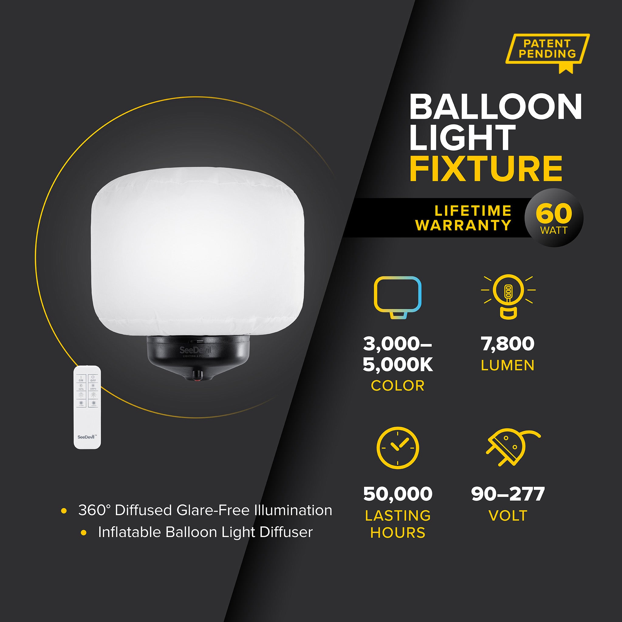 G3 60 Watt Balloon Light Fixture - Energy Efficient LED Ceiling Light for Indoor/Outdoor Use - Perfect for Patio, Garden, and Commercial Spaces