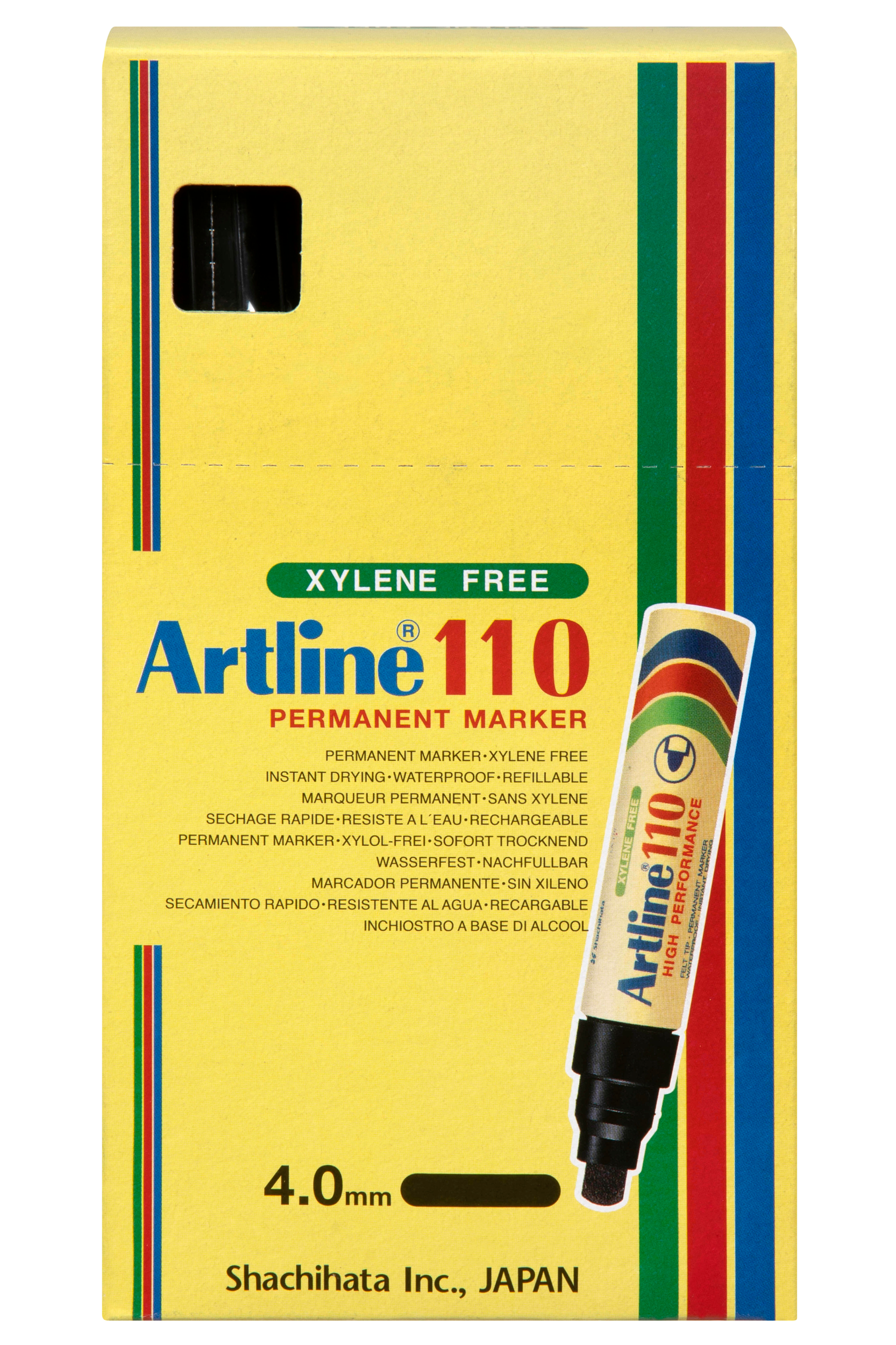 Artline 110 Permanent Marker - 4mm Bullet Tip, Black Ink, Pack of 6 - Ideal for Office, School, Crafts & DIY Projects