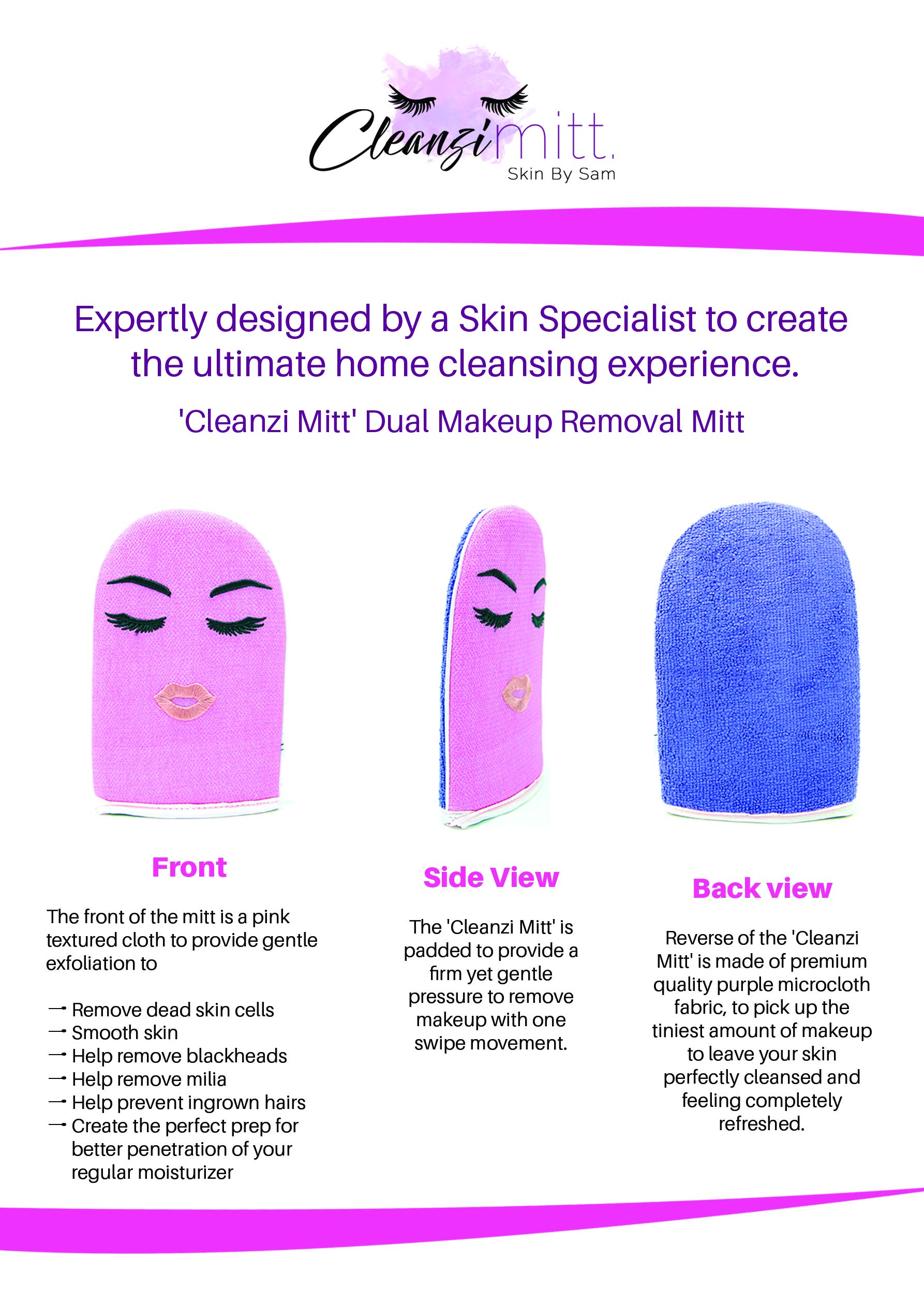 Skin By Sam Reusable Dual Microfiber Makeup Remover Mitt - Eco-Friendly Makeup Eraser Towel for Gentle Cleansing - Fast Makeup Removal with Travel Pouch - Perfect for Travel, Gym & Daily Skincare Routine