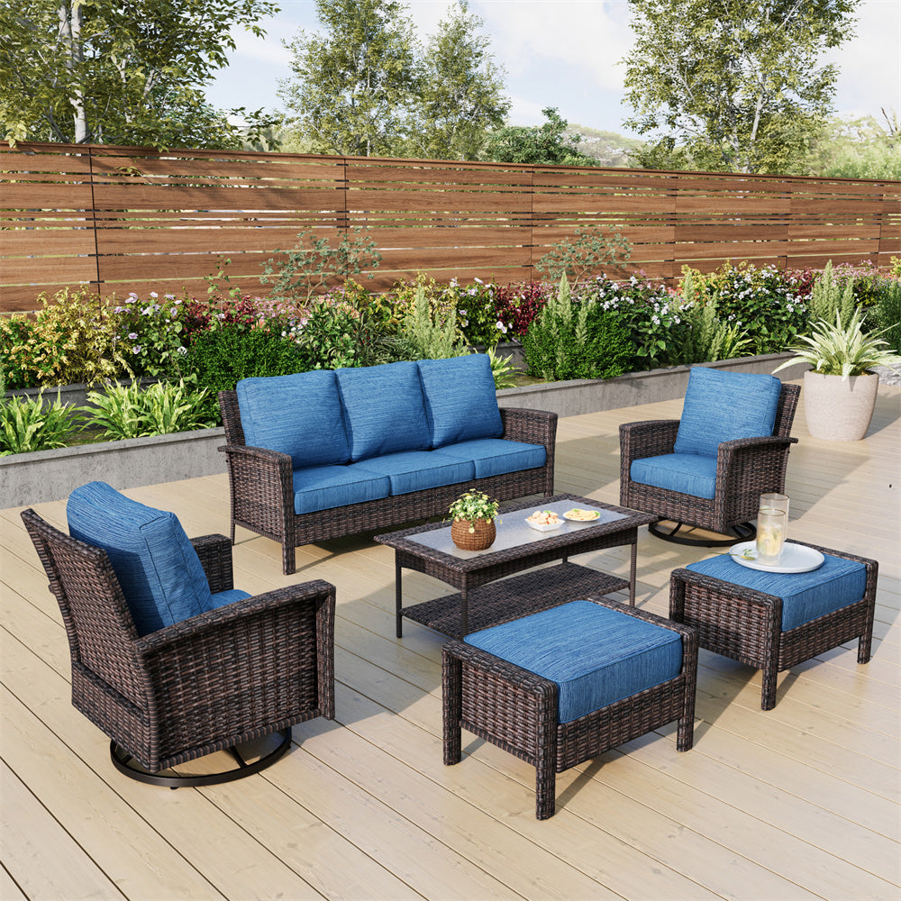Phi Villa 5-Piece Wicker Patio Furniture Set with Swivel Chairs - Outdoor Conversation Sofa Set for Garden, Poolside & Backyard Relaxation