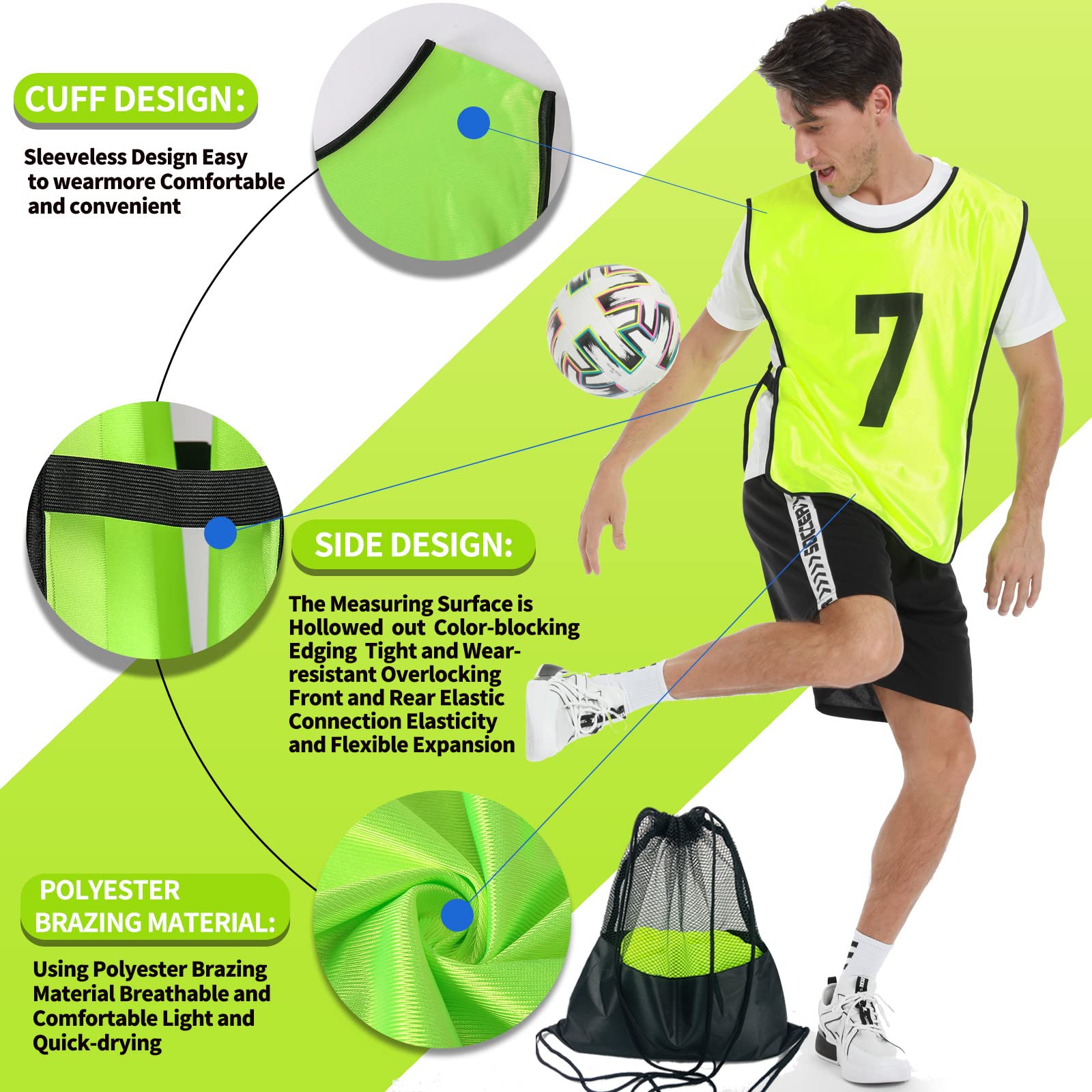 Scrimmage Training Vests - 12 Pack Reversible Soccer Pinnies with Numbers for Adults & Youth - Breathable Practice Bibs for Soccer, Basketball, Football Team Drills & School PE Classes