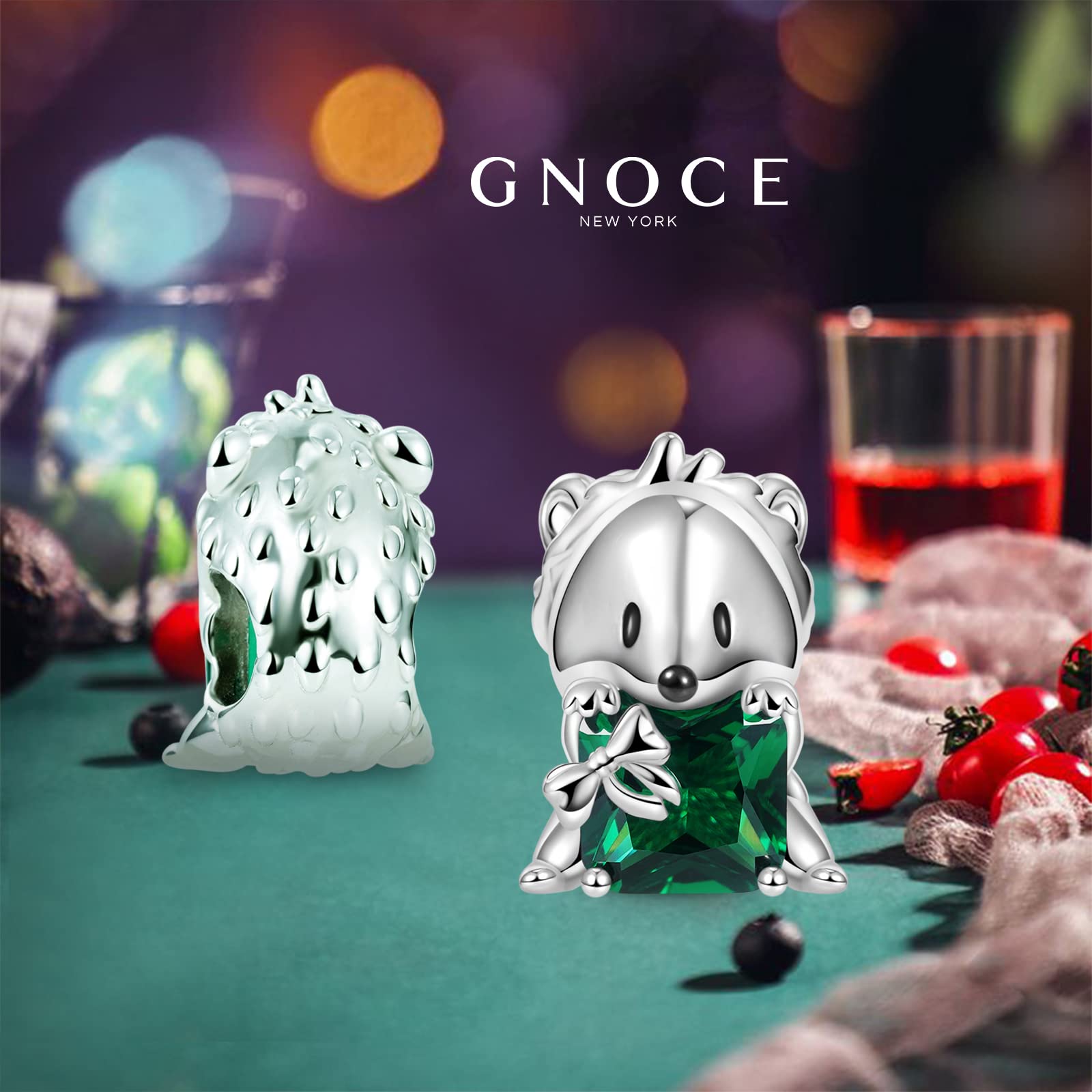 GNOCE 925 Sterling Silver Animal Charms - Cute Hedgehog, Wolf & Fox Heart Bead Jewelry for Women | Perfect Gift for Wife, Snake Chain Bracelet & Necklace | Ideal for Casual Wear, Date Nights & Special Occasions
