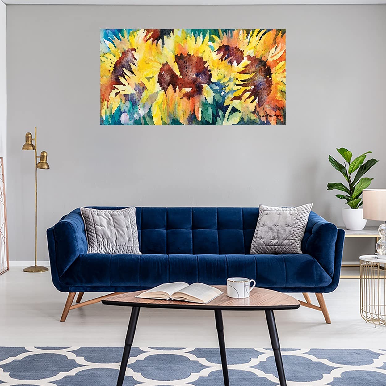 Sun Canvas Wall Art - Hand Painted Fine Art by Annelein Beukenkamp - 50x26 Inch Ready to Hang Painting for Living Room, Bedroom, Office Decor - Perfect for Home, Kitchen, Bathroom & Commercial Spaces