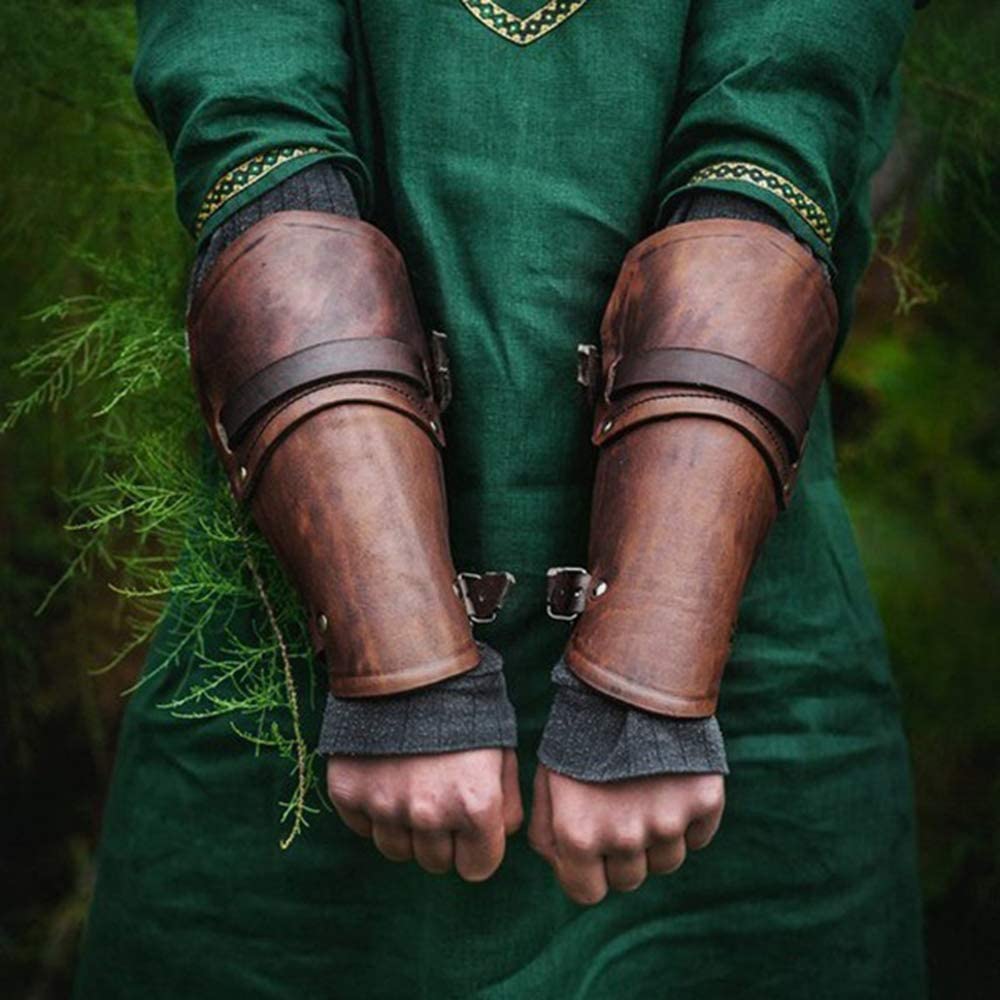 Medieval Gauntlet Wristband - Punk Gothic Faux Leather Armor Bracer with Buckles - Perfect for LARP, Cosplay, Renaissance Fairs & Gothic Fashion