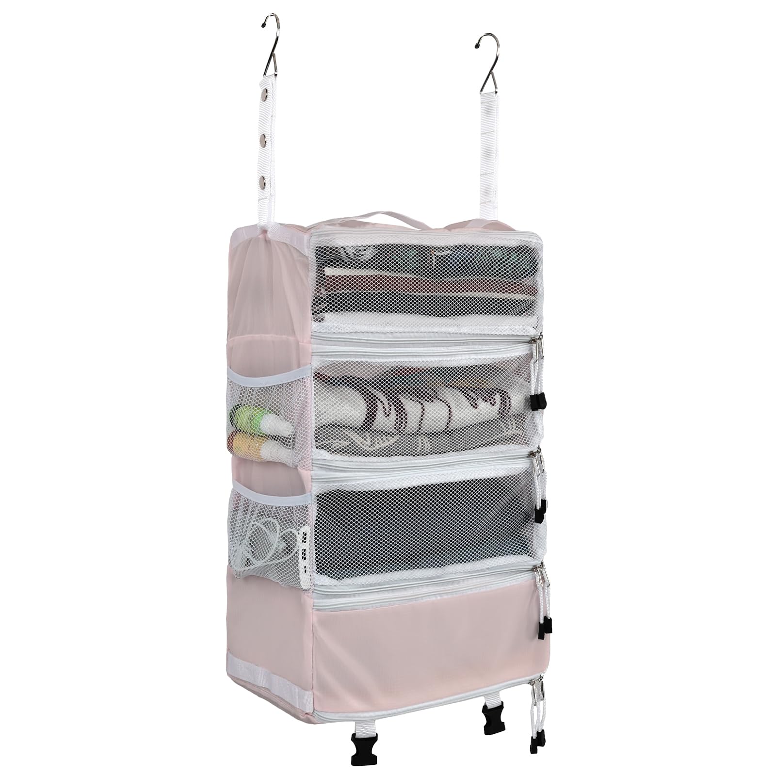 Surblue Travel Hanging Luggage Organizer - Portable Suitcase Closet Organizer with Multiple Compartments, Collapsible & Compression Packing Cubes for Efficient Packing - Pink, Medium Size | Perfect for Business Trips, Vacations & Closet Organization
