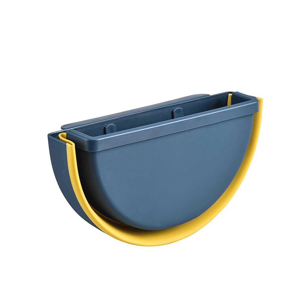 HUANHUI Collapsible Wall Mounted Trash Can - Foldable Plastic Waste Bin for Kitchen, Bathroom, Bedroom - Space Saving Hanging Garbage Bin (Blue+Brown+Creamy White) | Perfect for Small Spaces, RVs, Dorms & Apartments