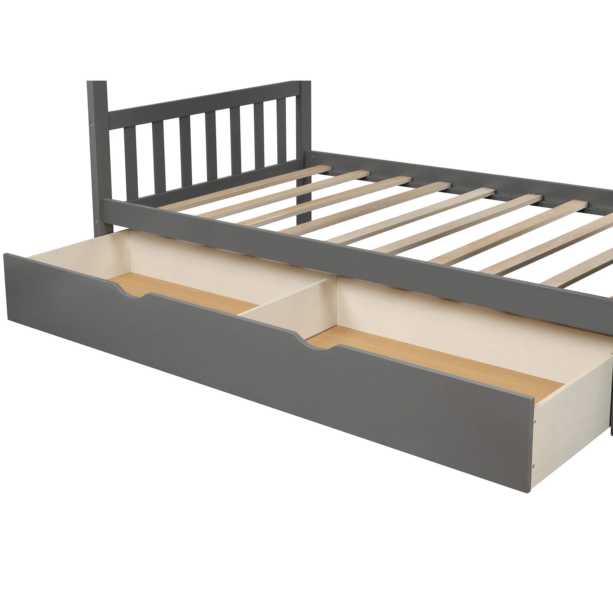 Twin Over Full Bunk Bed with Storage Shelves & Drawers | Twin Over Twin Convertible Bunk Bed with Stairs | Solid Wood Kids Bedroom Furniture (Gray) - Perfect for Small Spaces, Shared Kids Rooms & Guest Bedrooms