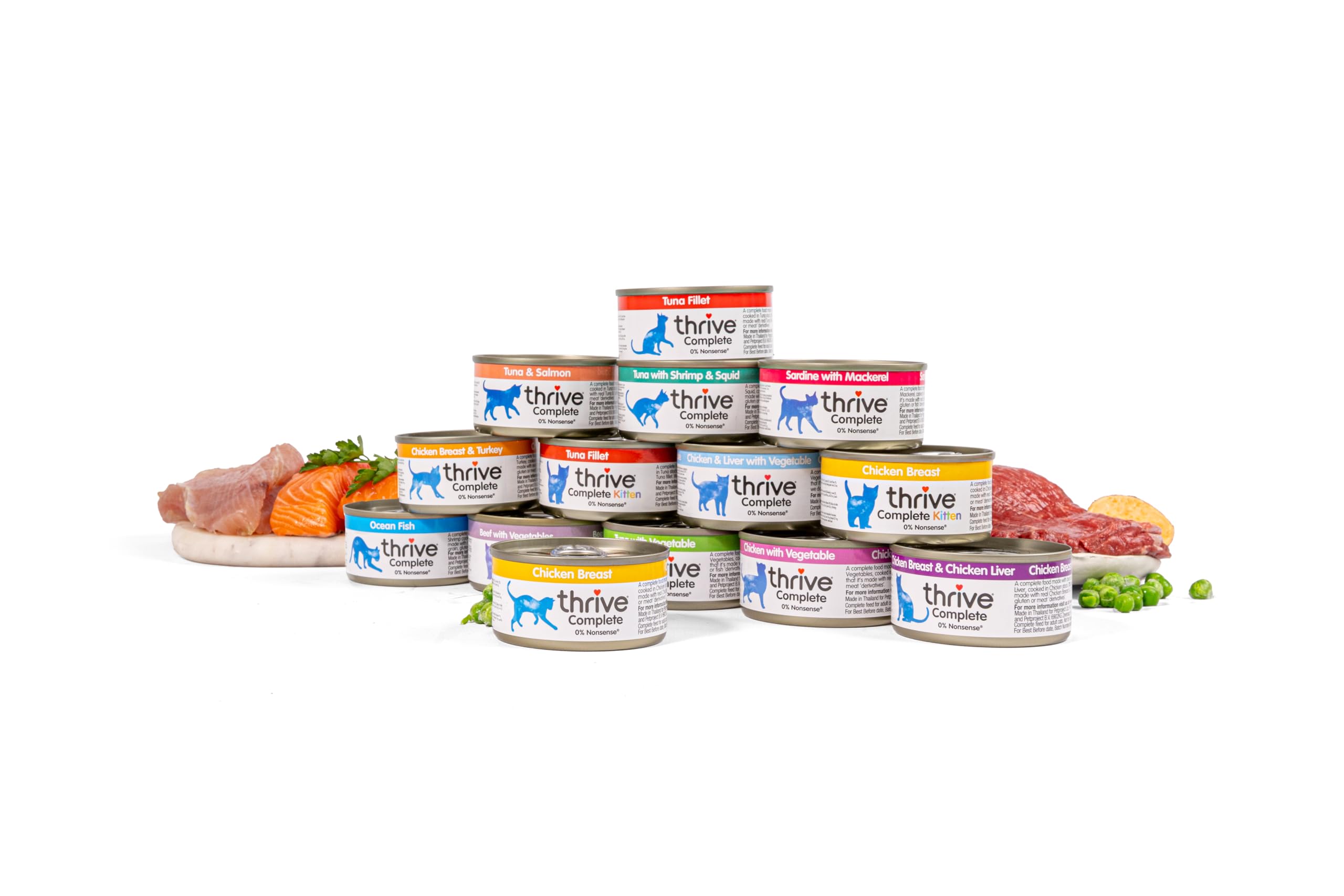 Premium Thrive Cat Food - Complete Tuna & Salmon Recipe, Grain-Free Wet Cat Food (6 Pack, 75g Each) - Ideal for Adult Cats & Kittens, Perfect for Mealtime or Travel