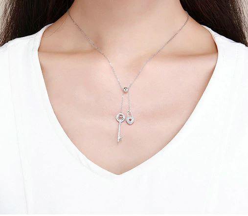 Heart Key Sterling Silver Necklace for Women - Elegant Pendant Jewelry Gift for Her, Perfect for Valentine's Day, Anniversary & Special Occasions