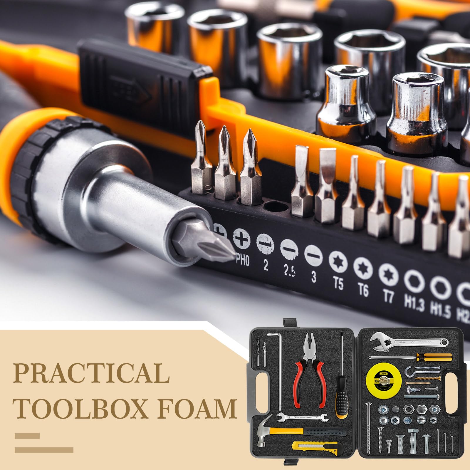 Frienda 3-Piece Adjustable Tool Box Foam Organizer Set - Non-Slip Drawer Liner & Shadow Foam Inserts (18x12x2.17 Inches) - Perfect for Tool Chests, Workbenches & Garage Organization