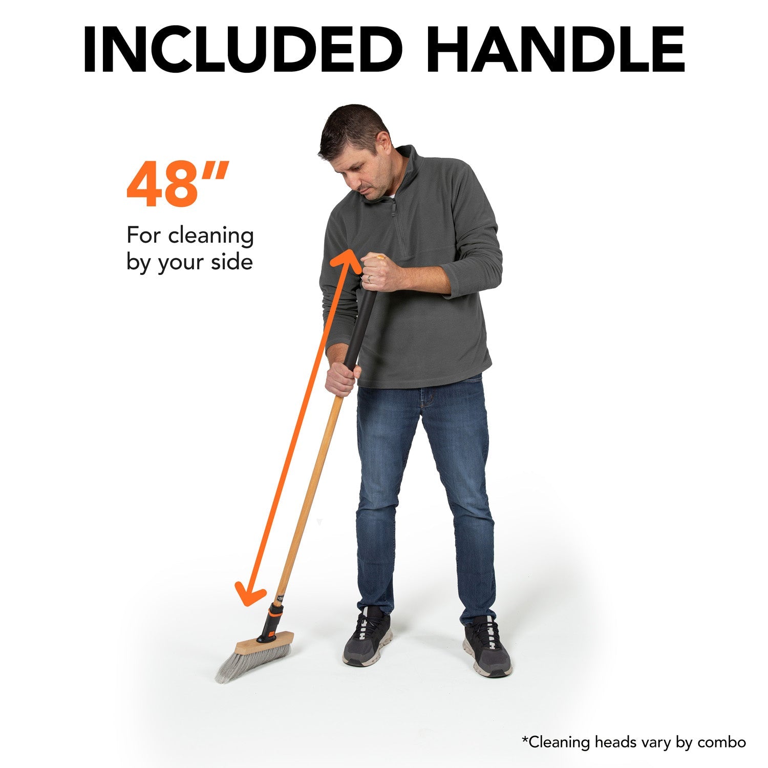 Premium 11-Inch Multi-Surface Angle Broom Head with 48-Inch Wood Handle - Heavy Duty Sweeping for Hardwood Floors, Tile & Outdoor Areas
