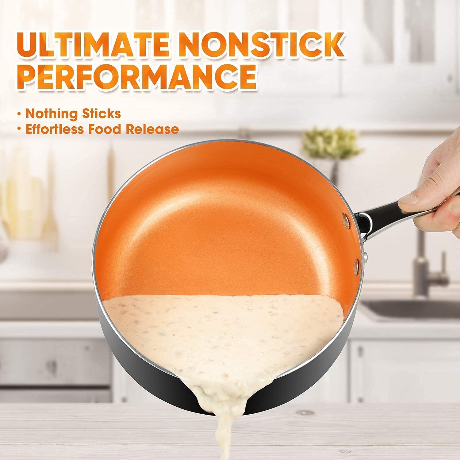 MICHELANGELO Nonstick Saucepan Set with Lid - 1Qt, 2Qt & 3Qt Copper Ceramic Cookware Pots - Perfect for Boiling, Simmering & Sauce Making in Modern Kitchens