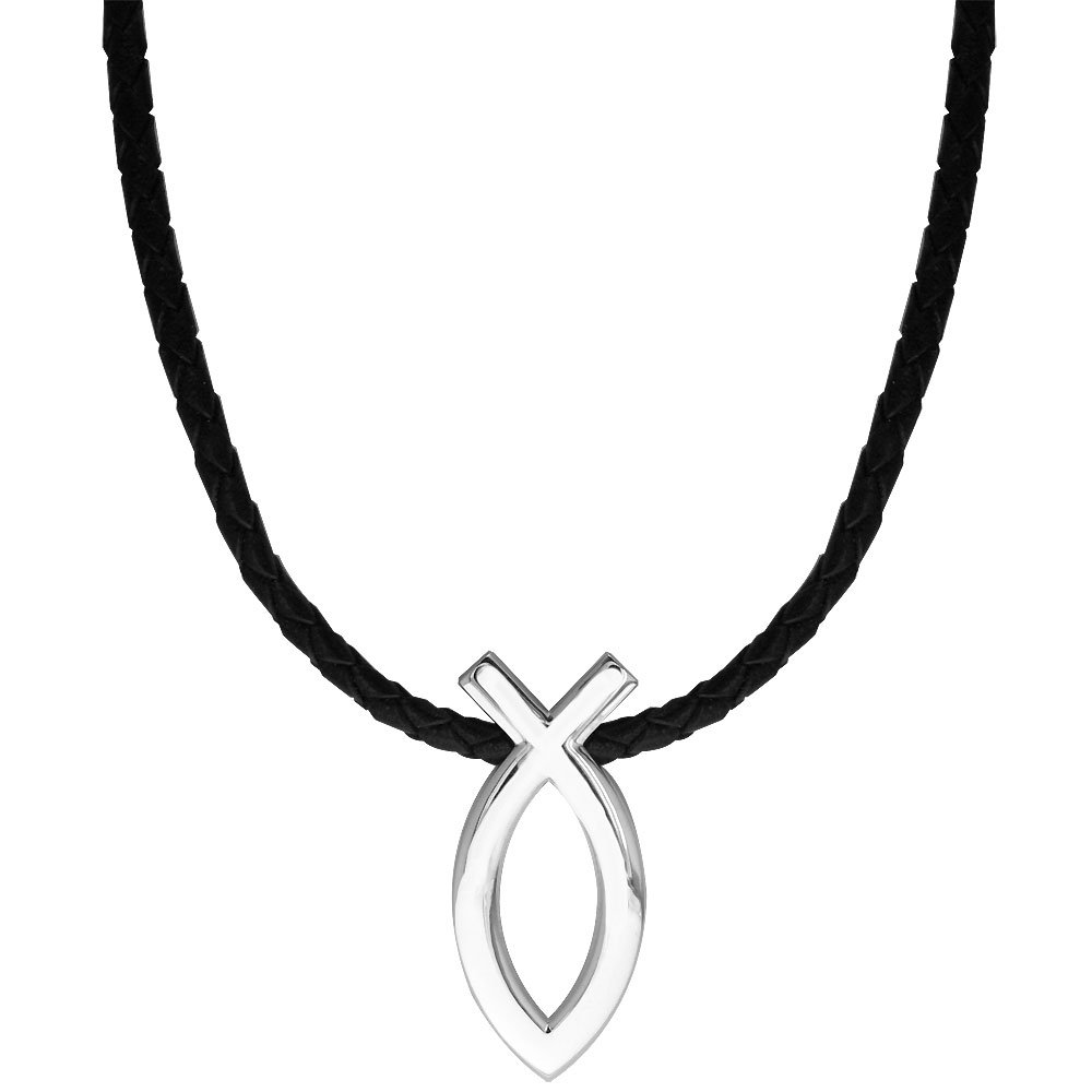 Extra Large Sterling Silver Fish Ichthus Necklace - Christian Jewelry for Women & Men - Perfect for Baptism, Church, and Religious Gifts