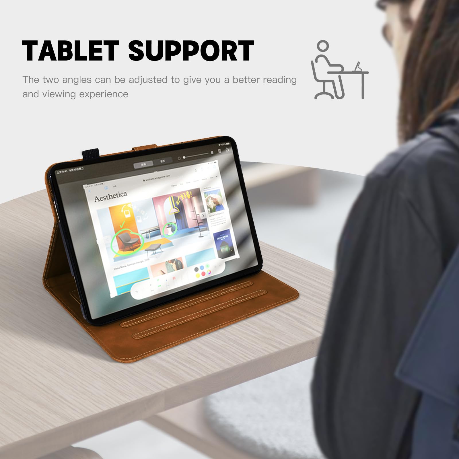 Premium PU Leather iPad 9.7 Inch Case with Card Holder & Multi-Angle Stand - Compatible with iPad 6th/5th Gen & iPad Air 2/Air 1 (Brown) | Perfect for Work, Travel & Home Use