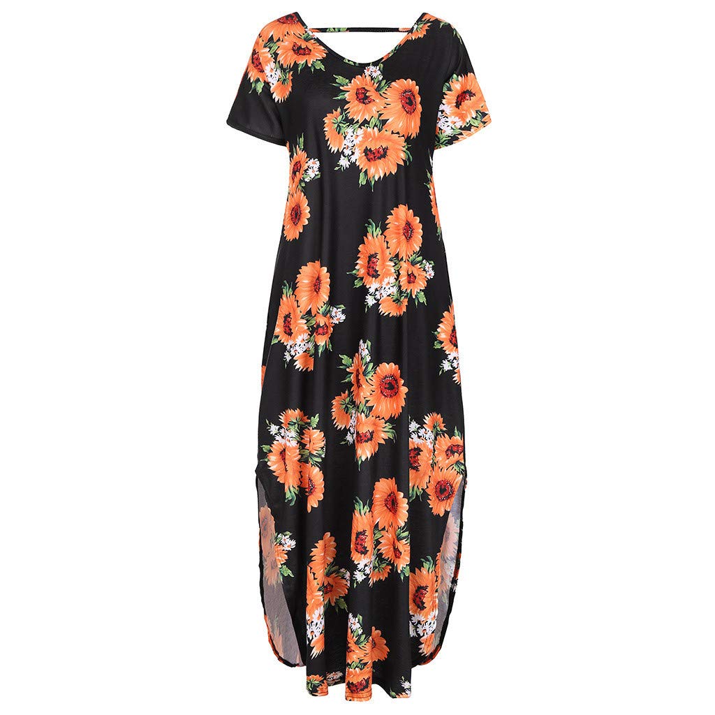 Women's Summer Casual Spaghetti Strap Maxi Dress - Floral Printed Boho Beach Dress for Vacation, Party & Everyday Wear