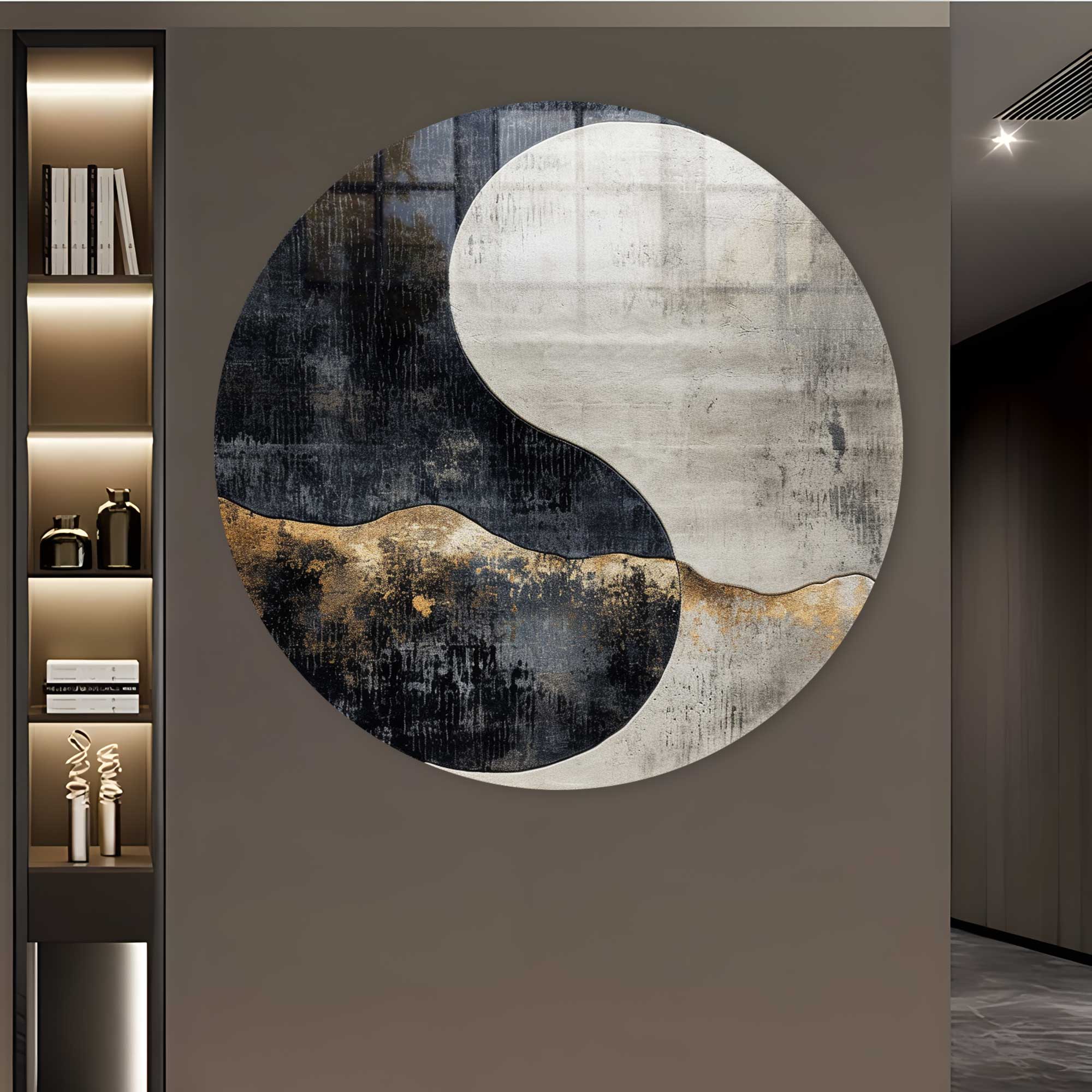 Yin Yang Round Glass Wall Art - Modern Home Decor for Living Room, Bedroom & Office
