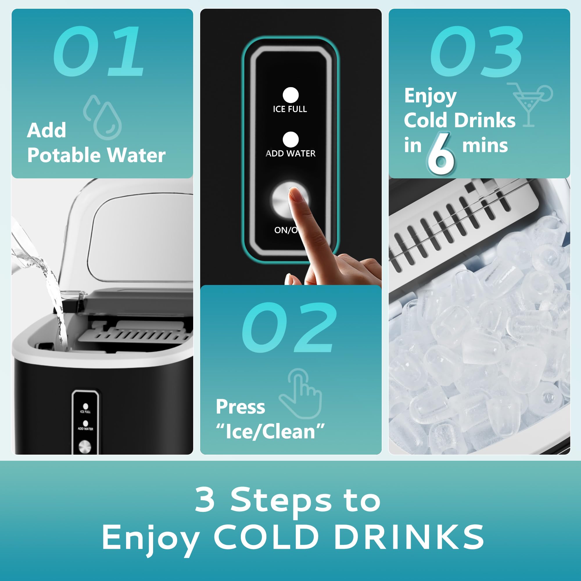 EUHOMY 26.5lbs/Day Portable Ice Maker Machine - Countertop Ice Maker with Auto-Cleaning, 9 Cubes in 6 Minutes, Includes Basket & Scoop - Perfect for Home Kitchen, Camping, RV & Outdoor Activities (Black)