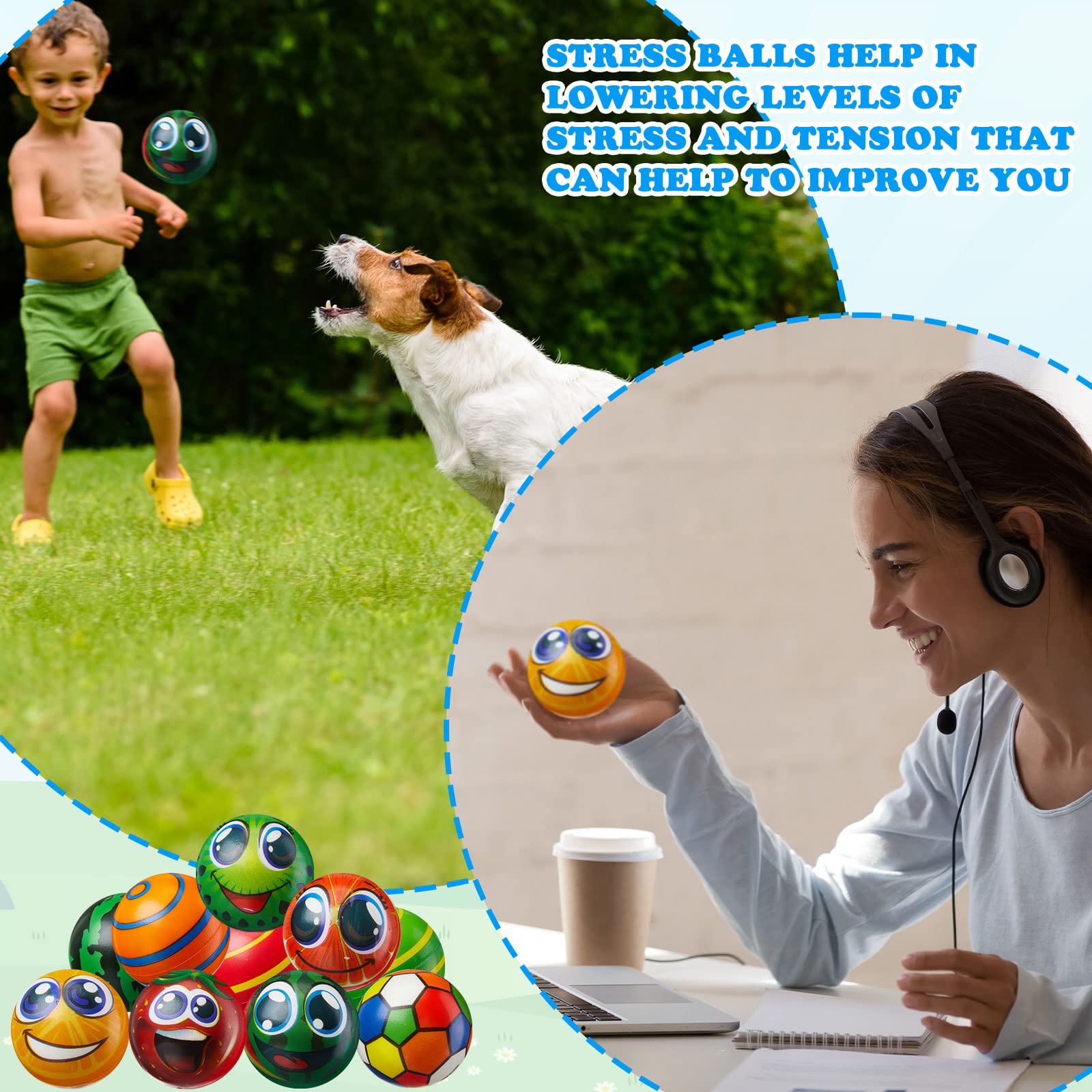 108 Pcs Mini Stress Balls Bulk - 2.4 Inch Sensory Fidget Toys for Stress Relief, Hand Exercise & Party Favors - Soft Assorted Stress Balls for Adults, Teens, Classroom Prizes, Treasure Box & Office Desk Relaxation