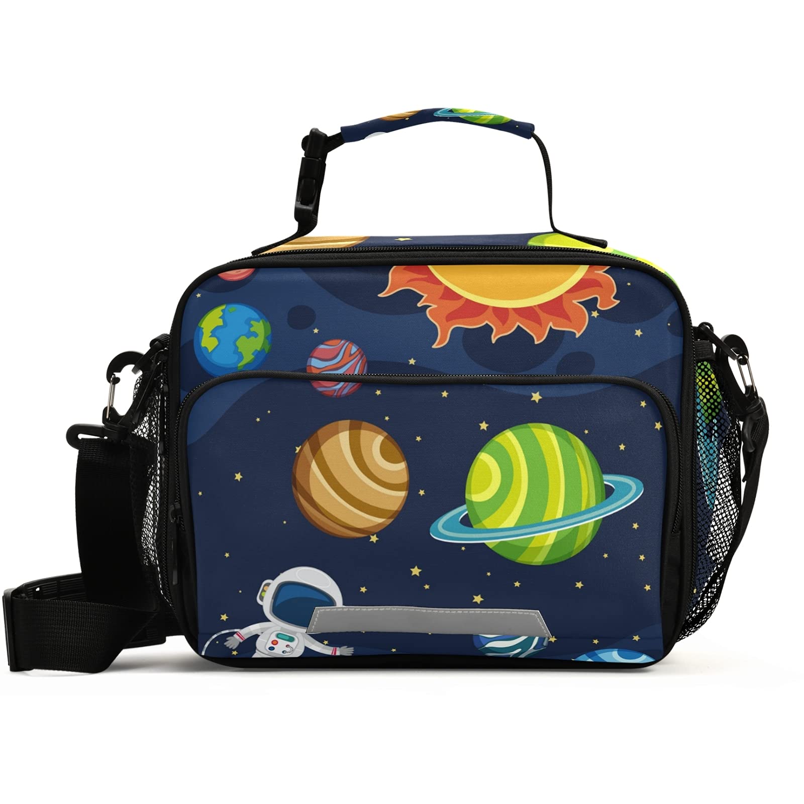 Insulated Lunch Bag with Adjustable & Removable Shoulder Strap - Leakproof Cooler Tote for Work, School, Picnic & Travel - Space Themed Lunch Box for Women & Men (Universe Planet Stars Solar System Design)