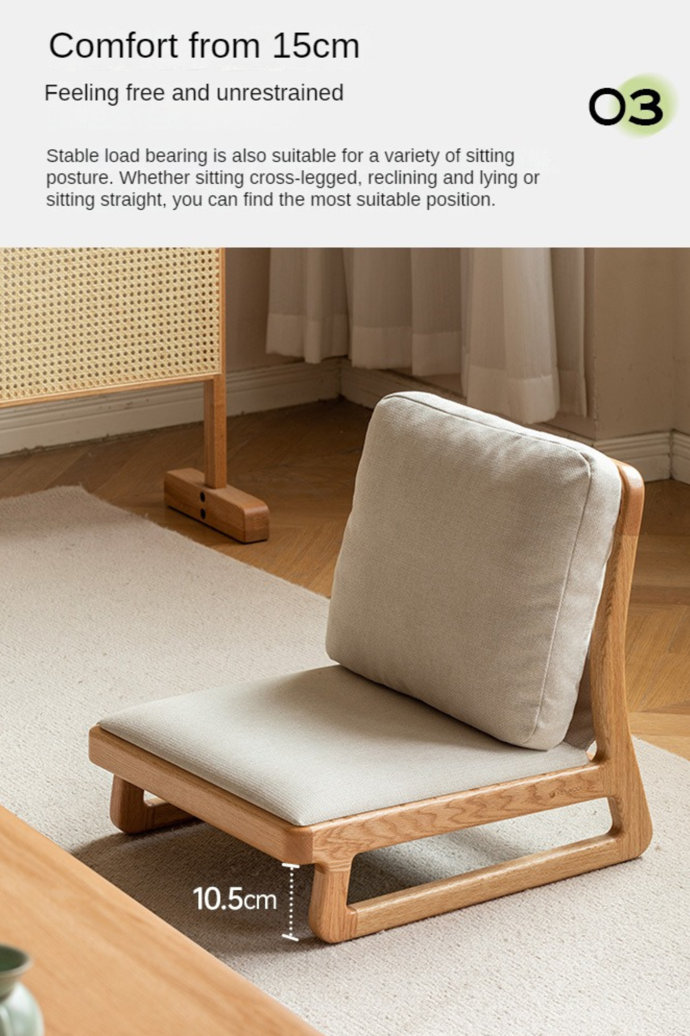 Oak Solid Wood Tatami Tea Chair Low Back - Japanese Style Floor Seating for Meditation, Tea Ceremony & Zen Decor