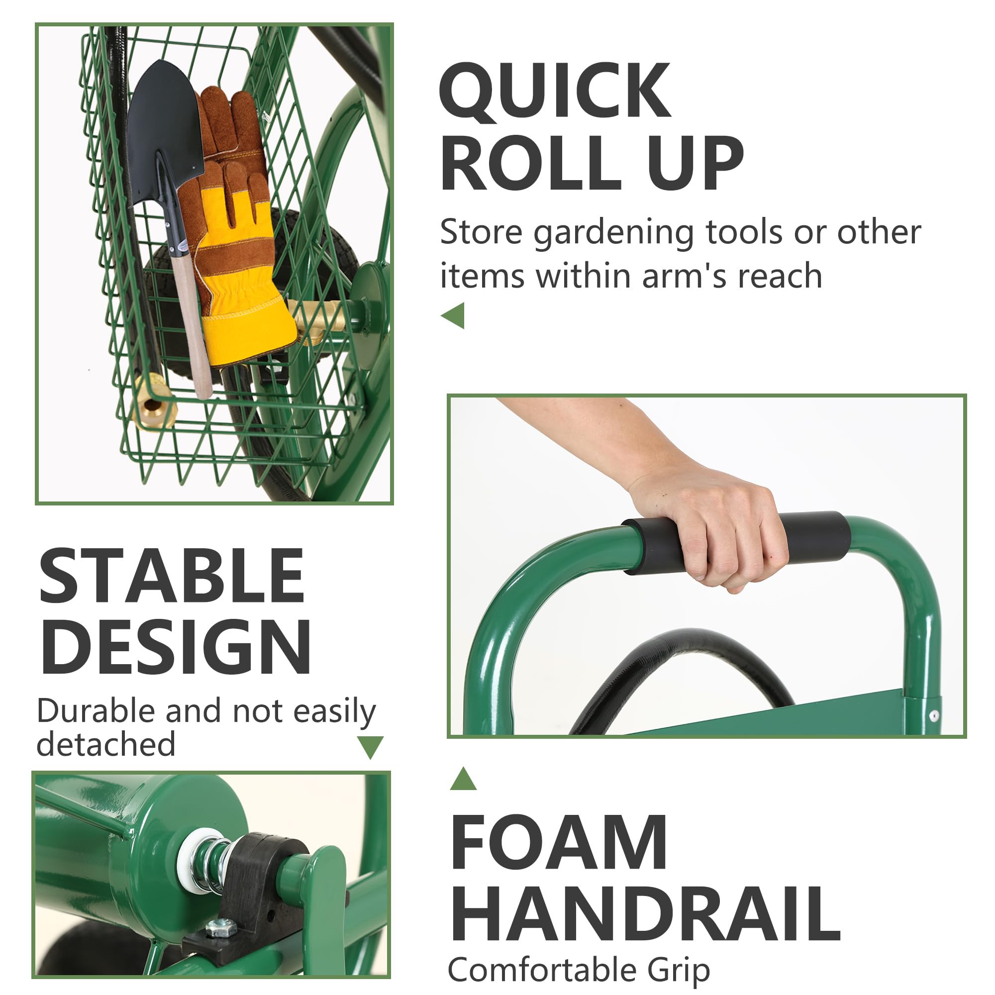 Heavy Duty 300ft Garden Hose Reel with Wheels & Basket - Perfect for Lawn & Yard Care