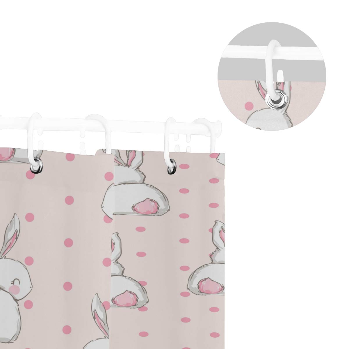 Vikko Cute Bunny Pattern Pink Rabbit Shower Curtain - Waterproof Polyester Fabric Bathroom Decor with Hooks - Standard Size 72x72 Inch for Bathtub & Shower - Perfect for Kids' Bathroom, Nursery, and Easter Decor